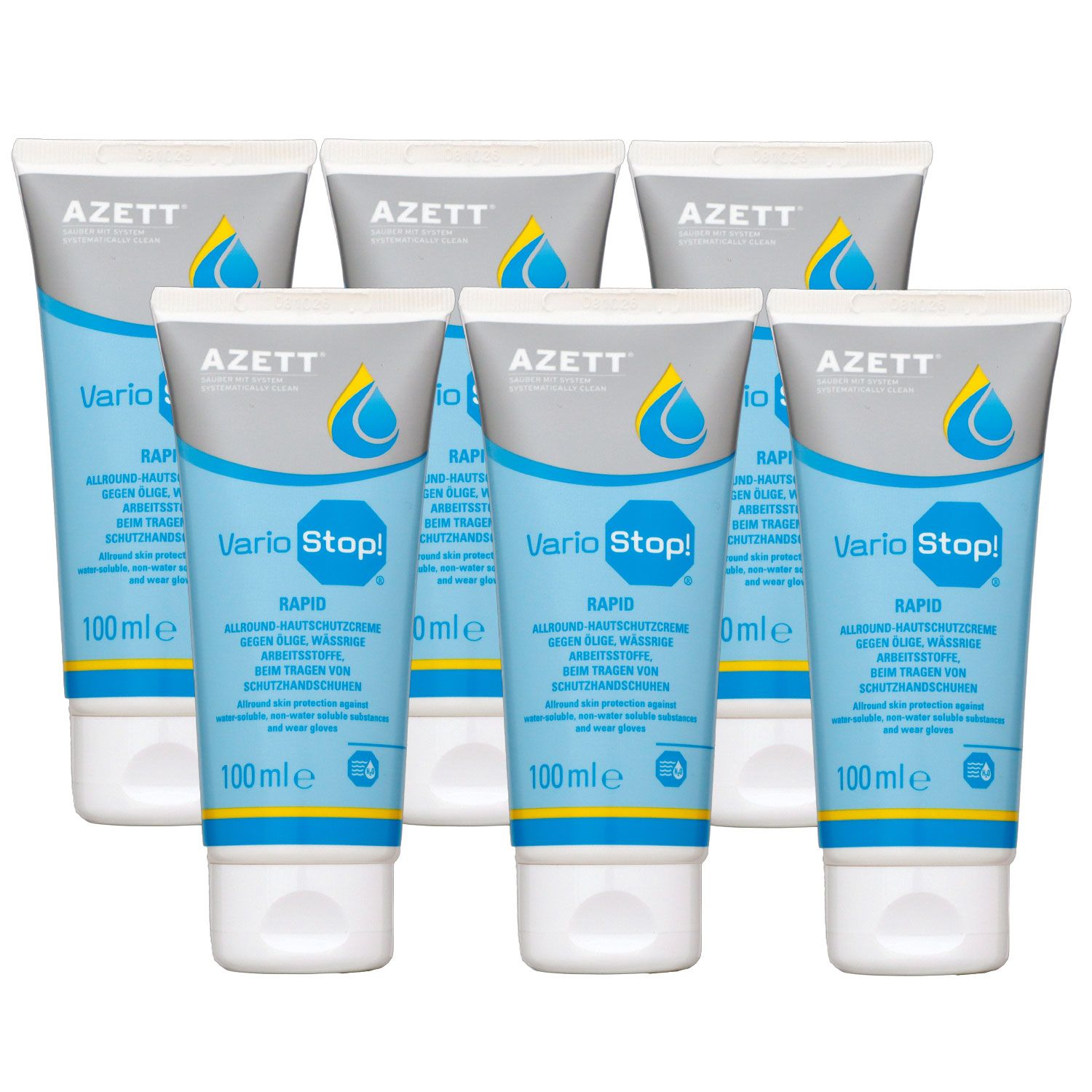 Azett Vario Stop Rapid 6 x 100 ml Hautschutzcreme f�r Arbeitsstoffe Set
