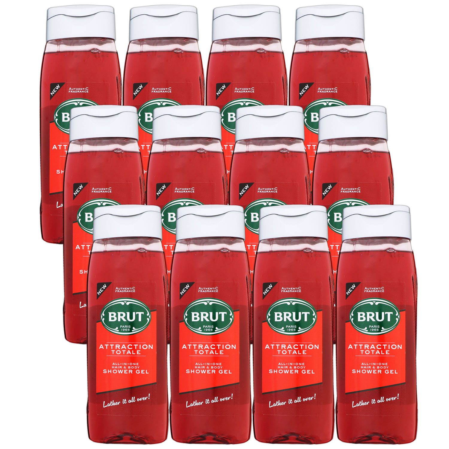 Brut Attraction Totale 12 x 500 ml All In One Hair & Body Shower Gel Duschgel Set
