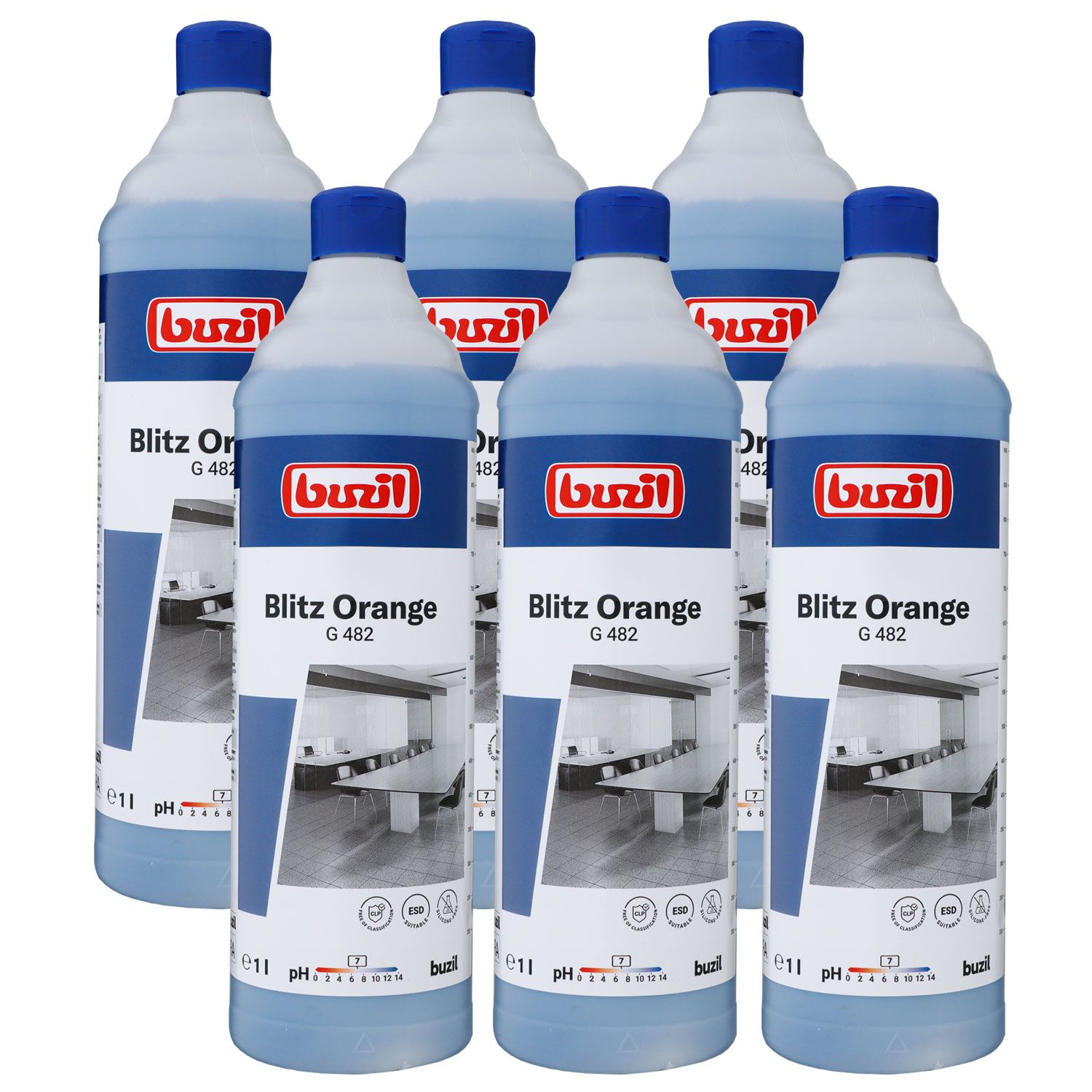 Buzil Blitz Orange G482 6 x 1 Liter neutraler Alkoholreiniger mit Orangenduft