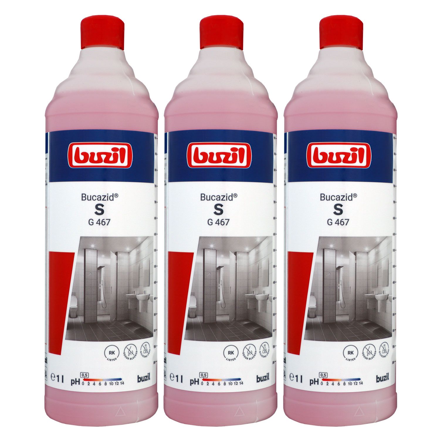 Buzil Bucazid S G 467 3 x 1 Liter Sanit�rreiniger RK-gelistet Set