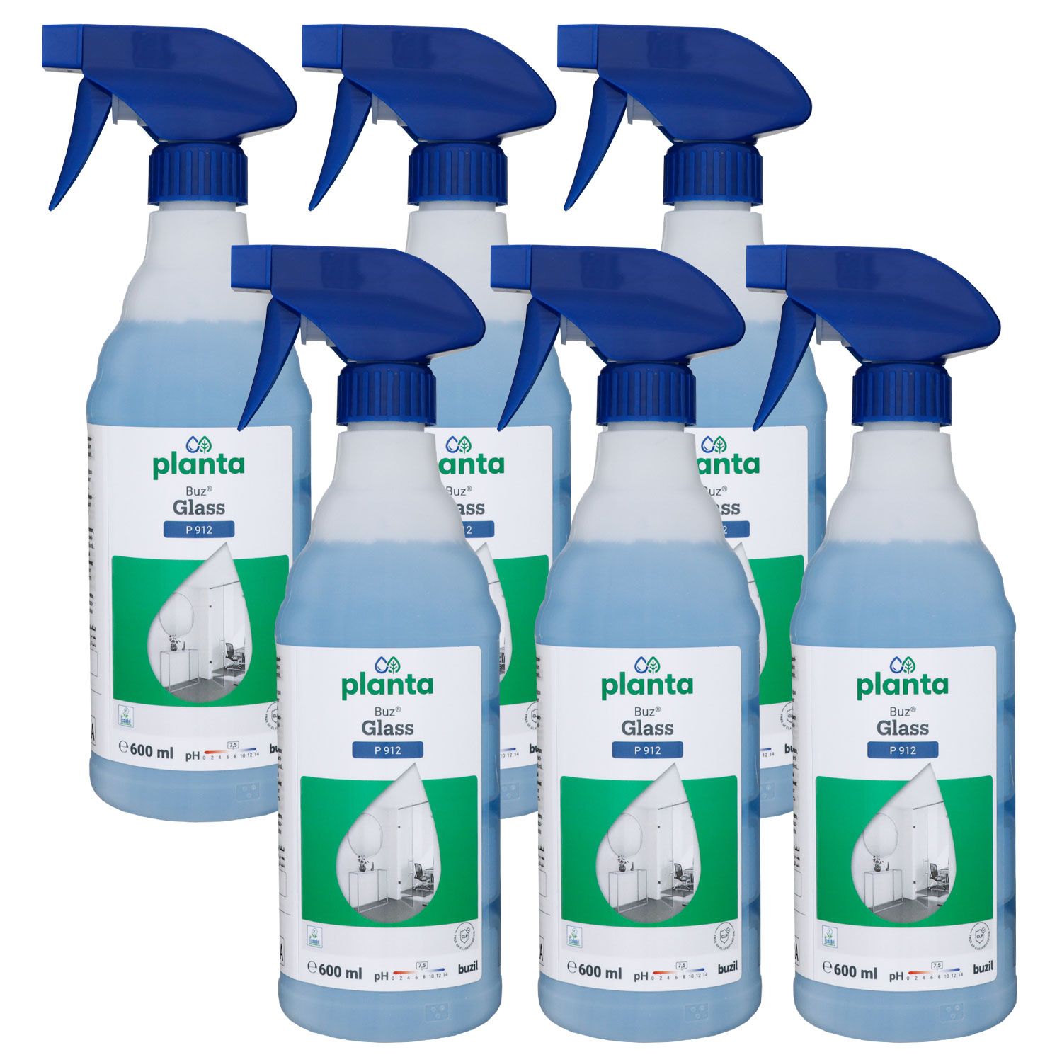 Buzil Buz Planta 6 x 600 ml Glass P 912 Glasreiniger Set