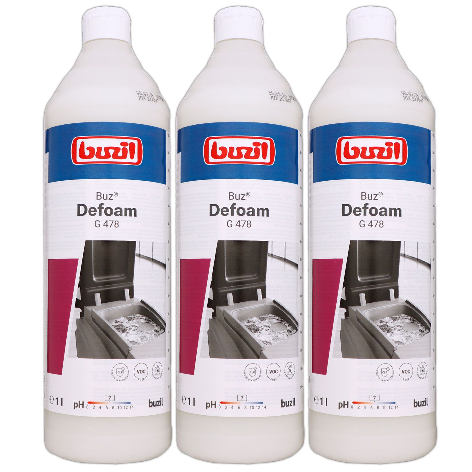 Buzil G 478 Buz Defoam 3 x 1 L Entsch�umer Maschienenreiniger Set