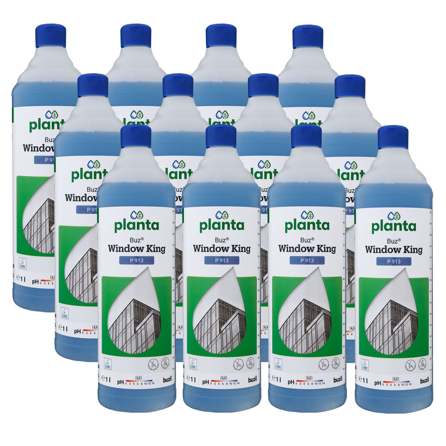 Buzil Planta Buz Window King 12 x 1 Liter P 913 �kologischer Fenster- und Glasreiniger