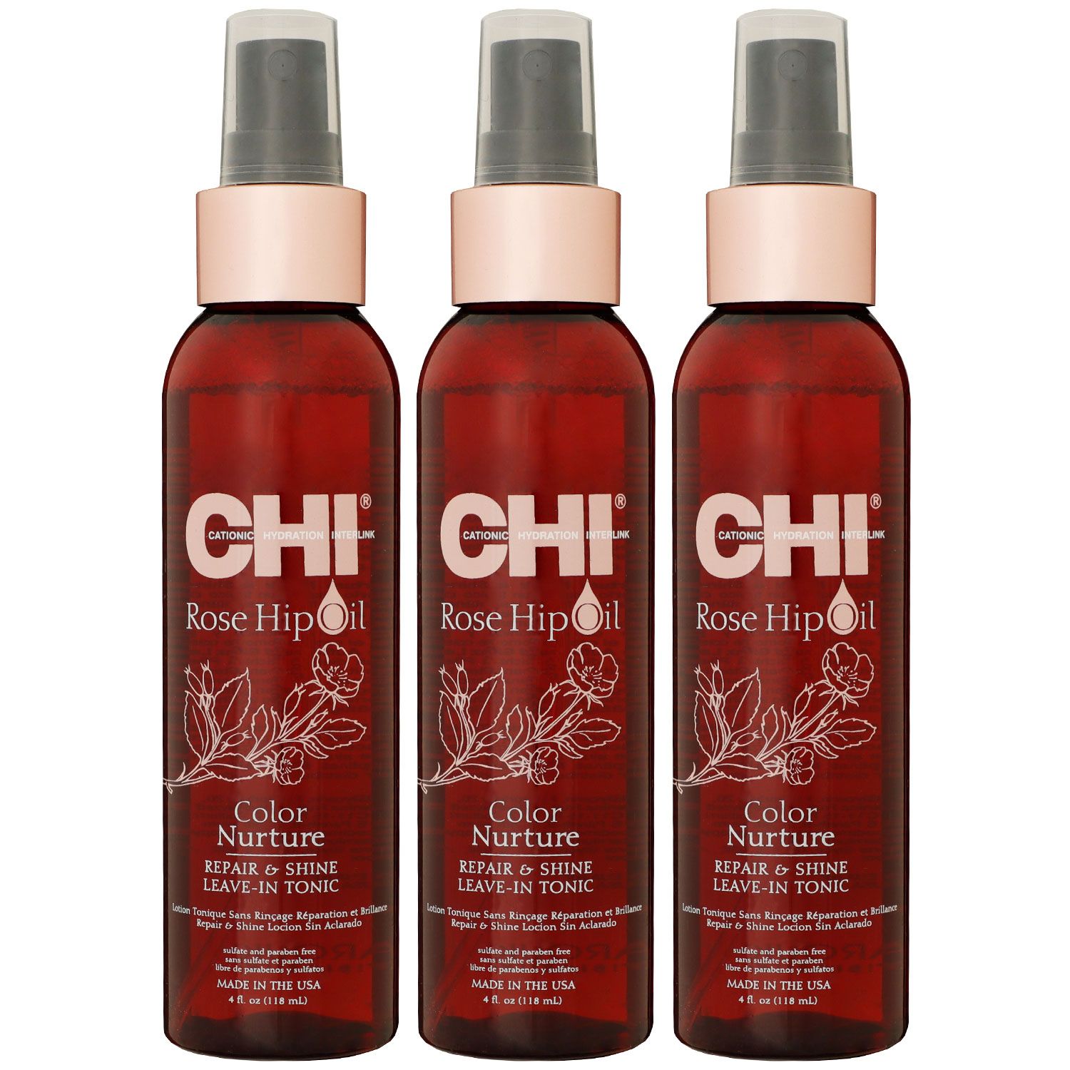 CHI Rose Hip Oil 3 x 118 ml Repair & Shine Leave In Serum Set