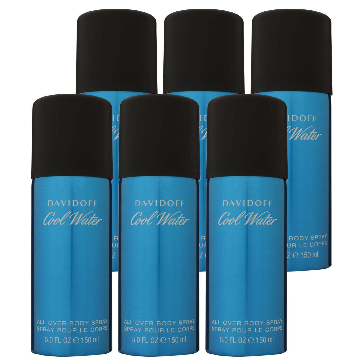Davidoff Cool Water Man - Men 6 x 150 ml All Over Body Spray Deospray Set