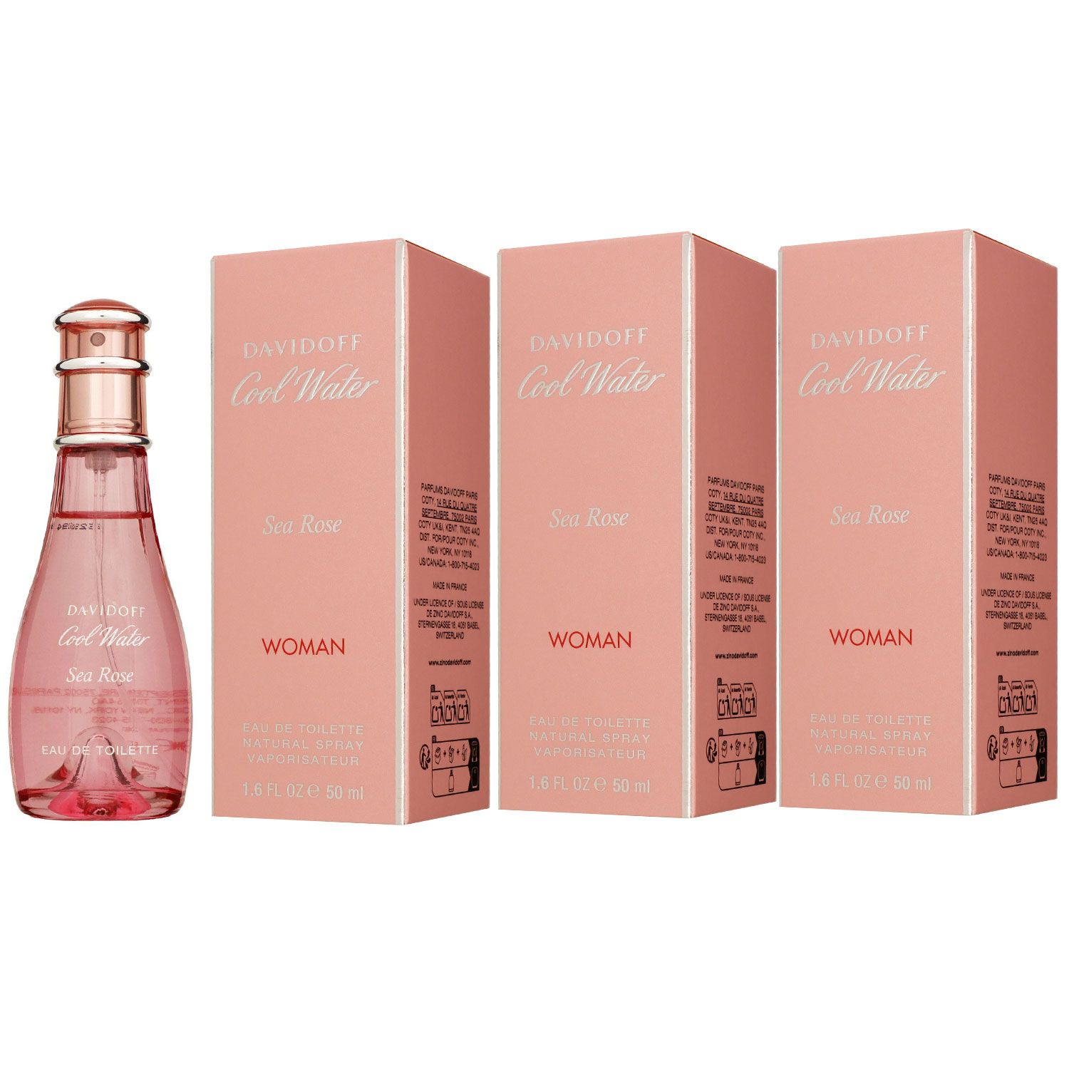 Davidoff Cool Water Sea Rose 3 x 50 ml Eau de Toilette EDT Set Damenduft