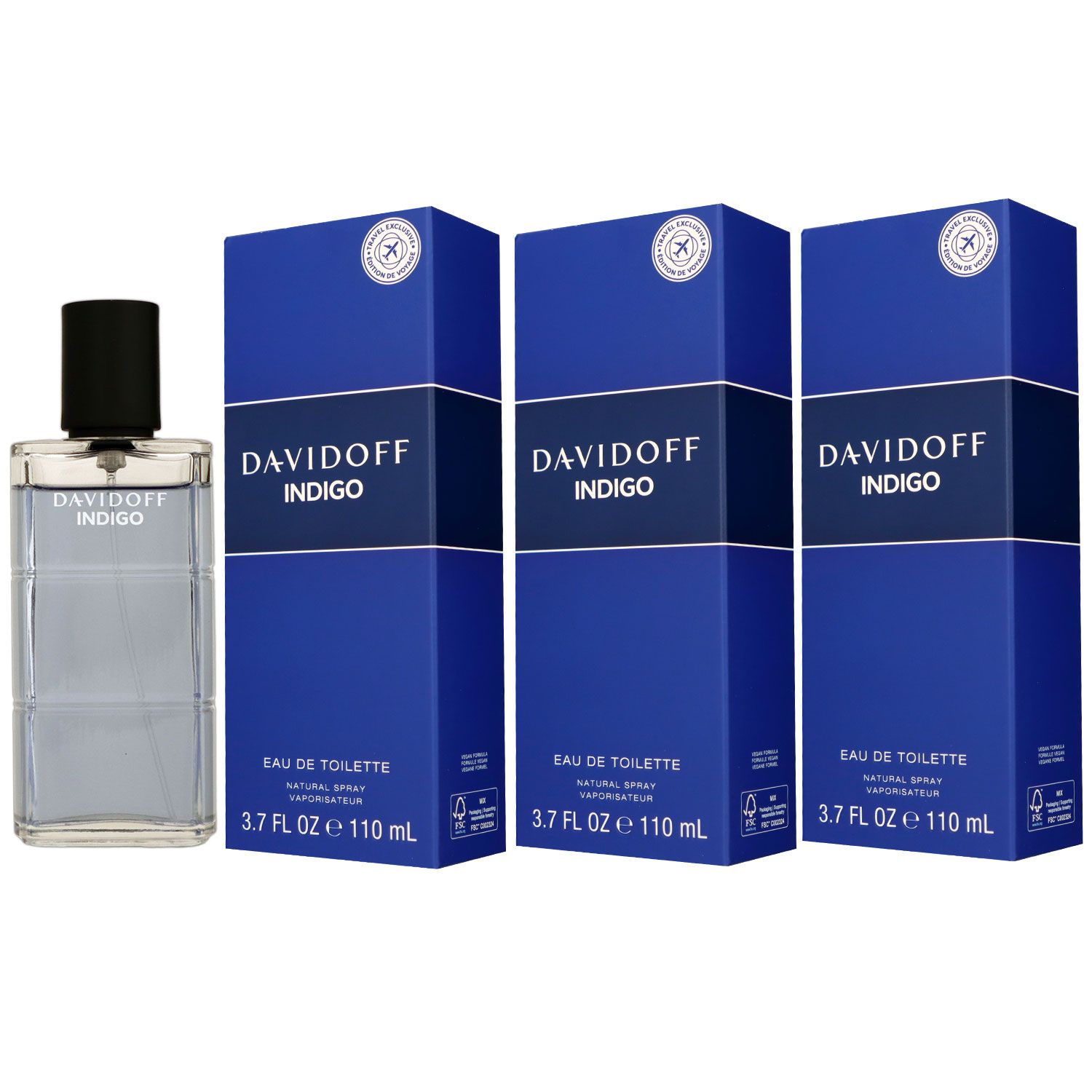 Davidoff Indigo 3 x 110 ml Eau de Toilette EDT Set Herrenduft