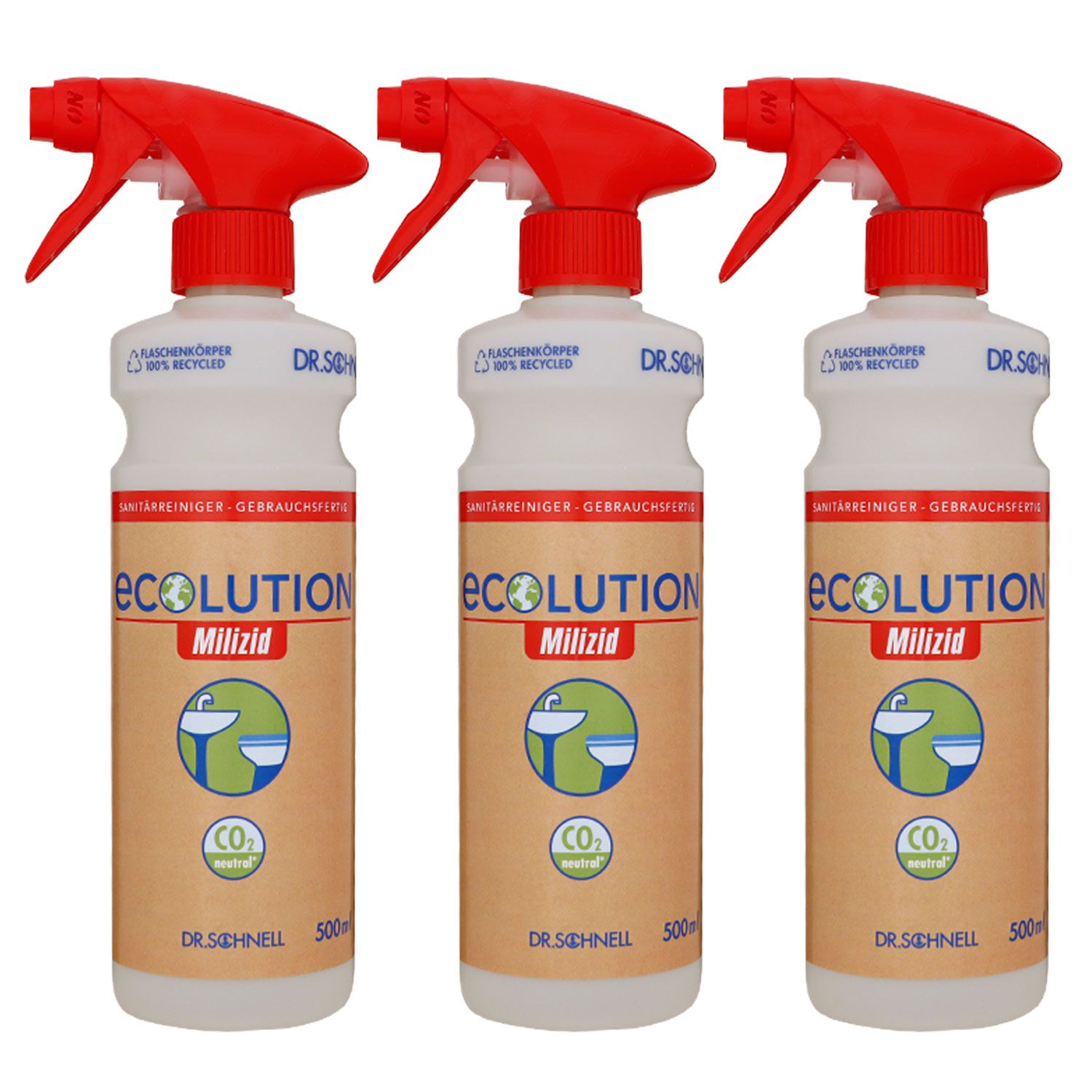 Dr. Schnell Ecolution Handspr�her Leerflasche 3 x 500 ml f�r Milizid Sticks