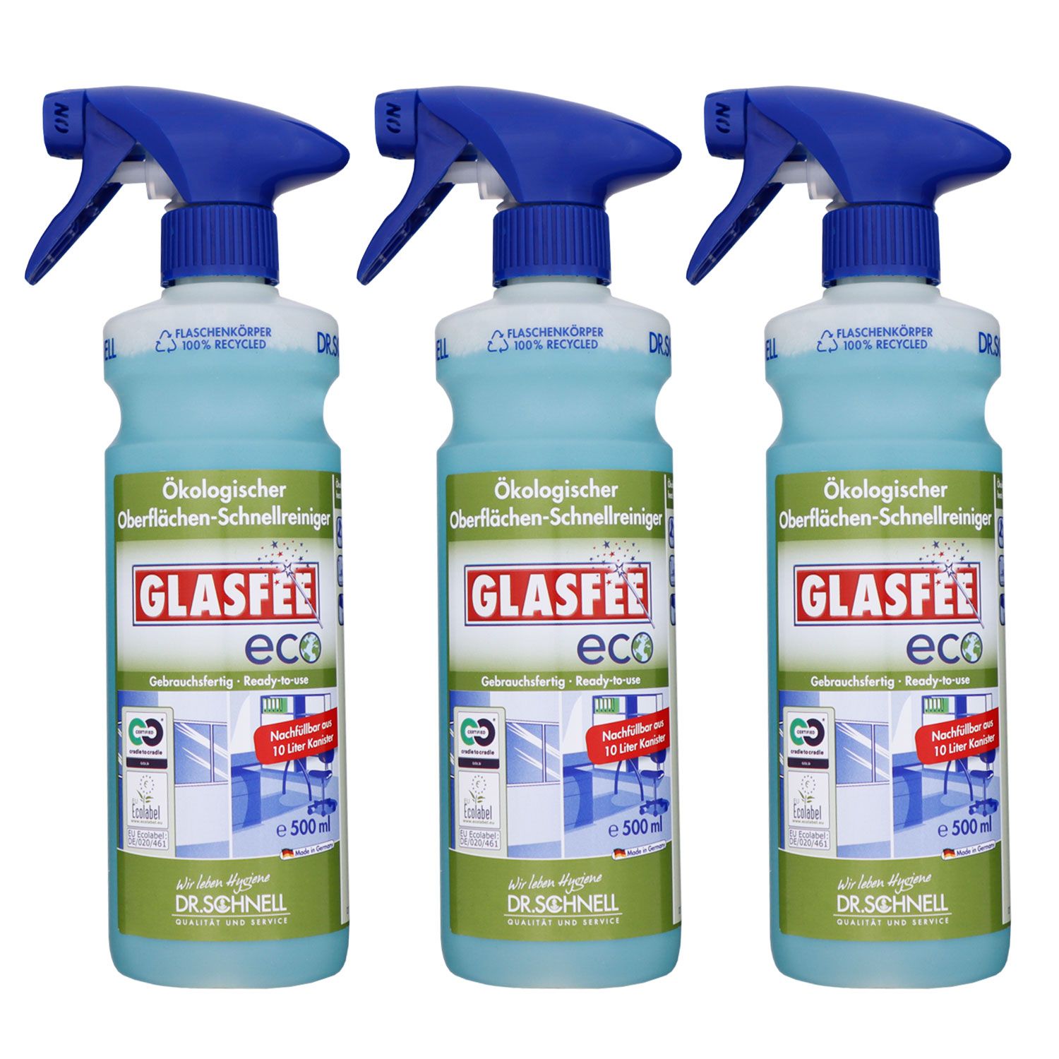 Dr. Schnell Glasfee Eco 3 x 500 ml Glasreiniger mit Spr�hkopf Spray Set