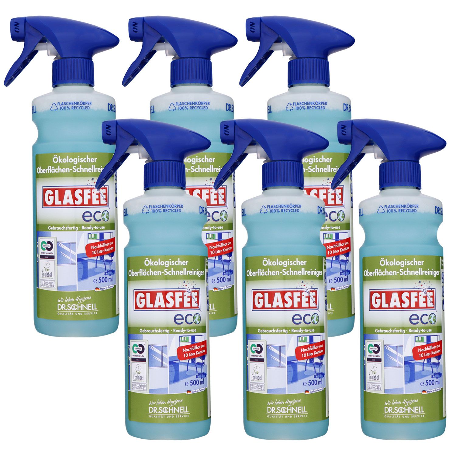 Dr. Schnell Glasfee Eco 6 x 500 ml Glasreiniger mit Spr�hkopf Spray Set