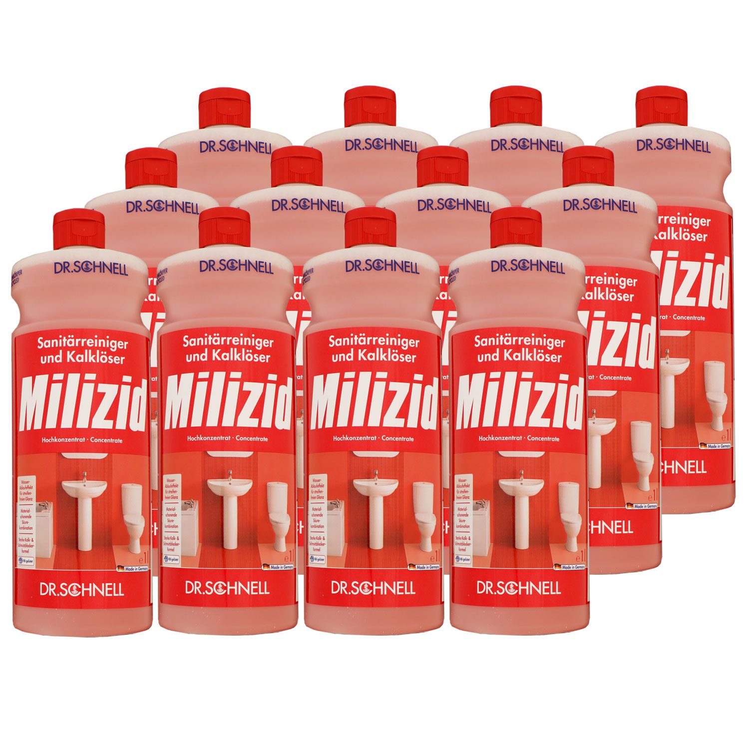 Dr. Schnell Milizid 12 x 1 Liter Sanit�rreiniger & Kalkl�ser Konzentrat Set