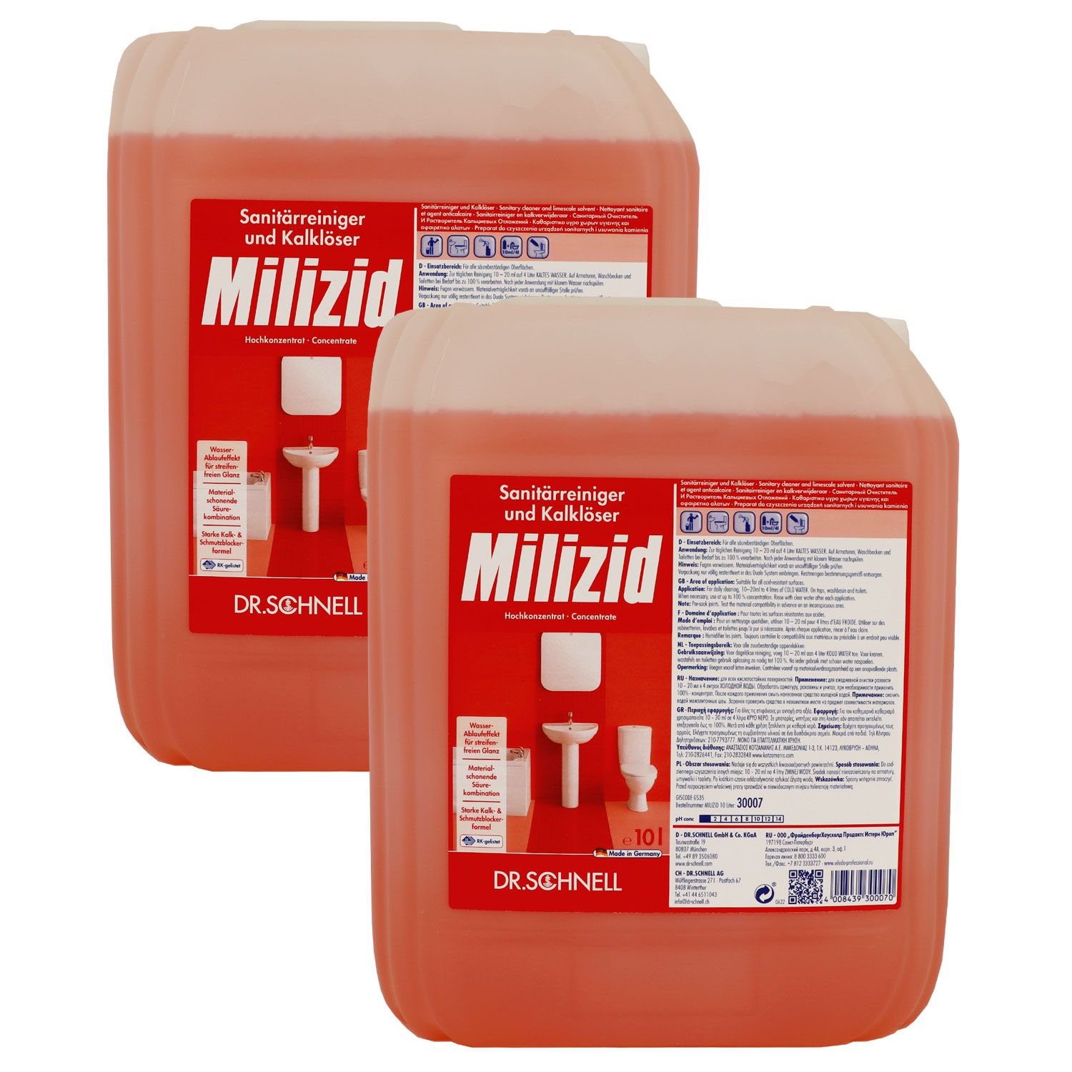 Dr. Schnell Milizid 2 x 10 Liter Sanit�rreiniger & Kalkl�ser Konzentrat Set