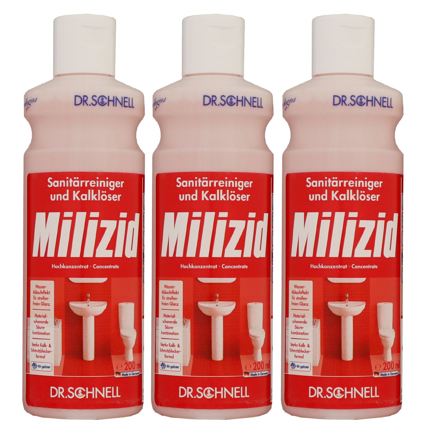 Dr. Schnell Milizid 3 x 200 ml Sanit�rreiniger & Kalkl�ser Konzentrat  Set