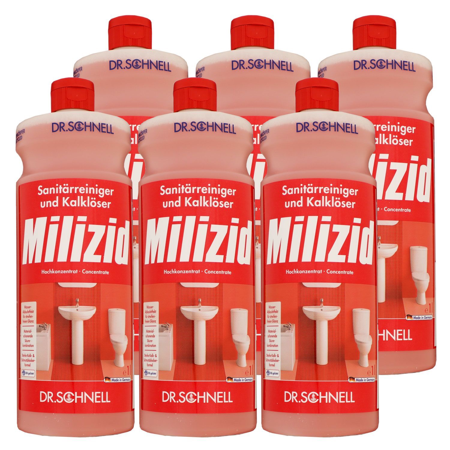 Dr. Schnell Milizid 6 x 1 Liter Sanit�rreiniger & Kalkl�ser Konzentrat Set