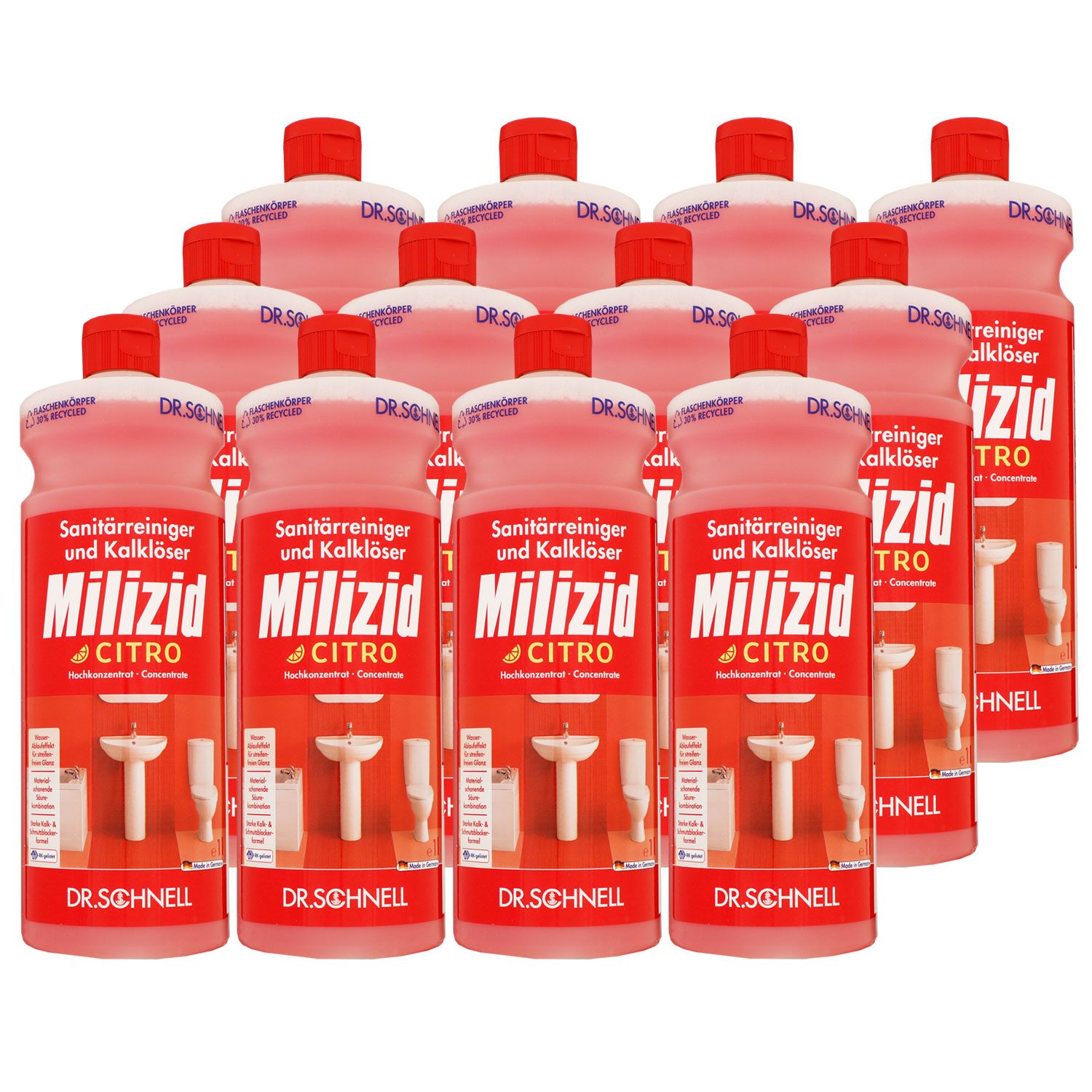 Dr. Schnell Milizid Citro 12 x 1 Liter Sanit�rreiniger und Kalkl�ser Set