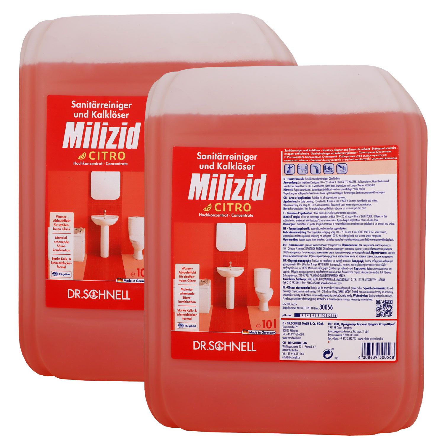 Dr. Schnell Milizid Citro 2 x 10 Liter Sanit�rreiniger und Kalkl�ser Kanister Set