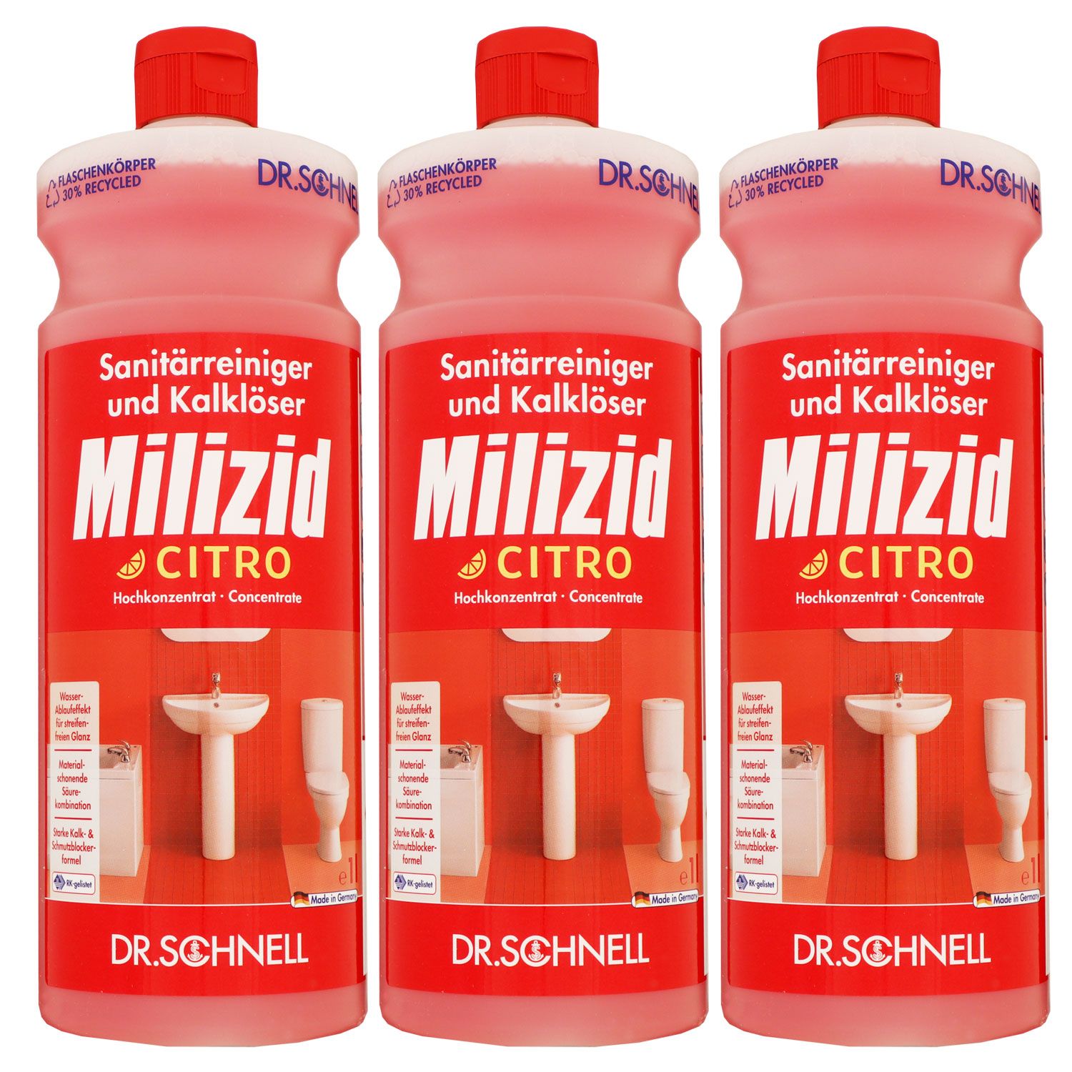 Dr. Schnell Milizid Citro 3 x 1 Liter Sanit�rreiniger und Kalkl�ser Set