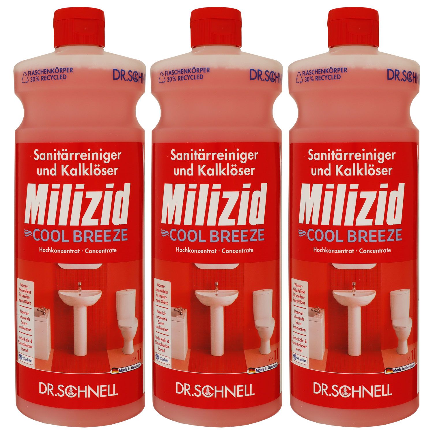 Dr. Schnell Milizid Cool Breeze 3 x 1 Liter Sanit�rreiniger und Kalkl�ser