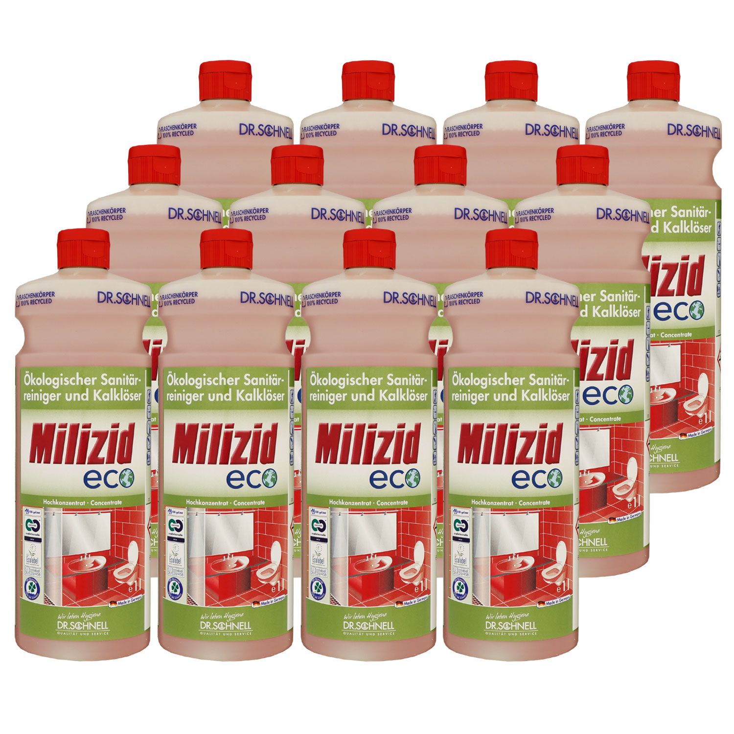 Dr. Schnell Milizid Eco 12 x 1 Liter Sanit�rreiniger & Kalkl�ser Konzentrat