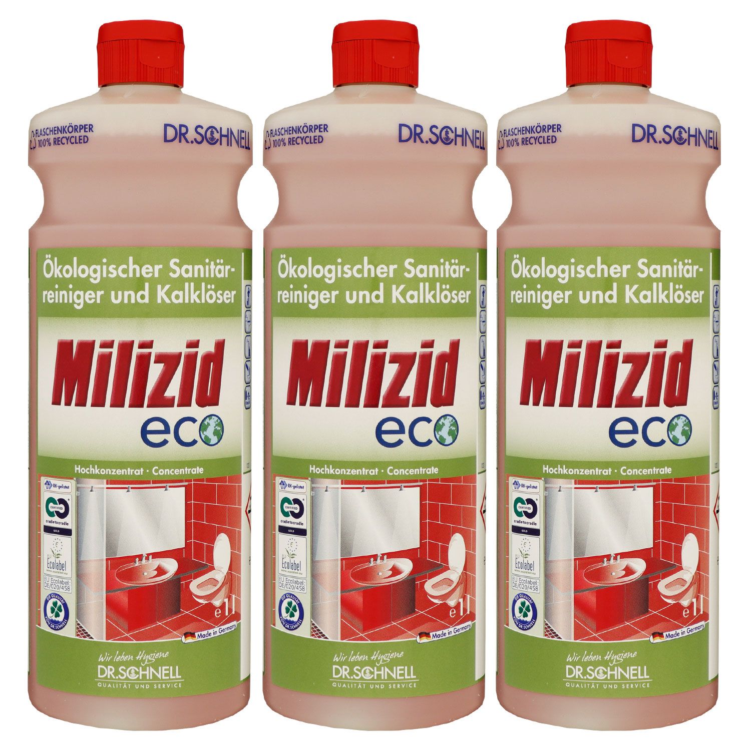 Dr. Schnell Milizid Eco 3 x 1 Liter Sanit�rreiniger & Kalkl�ser Konzentrat