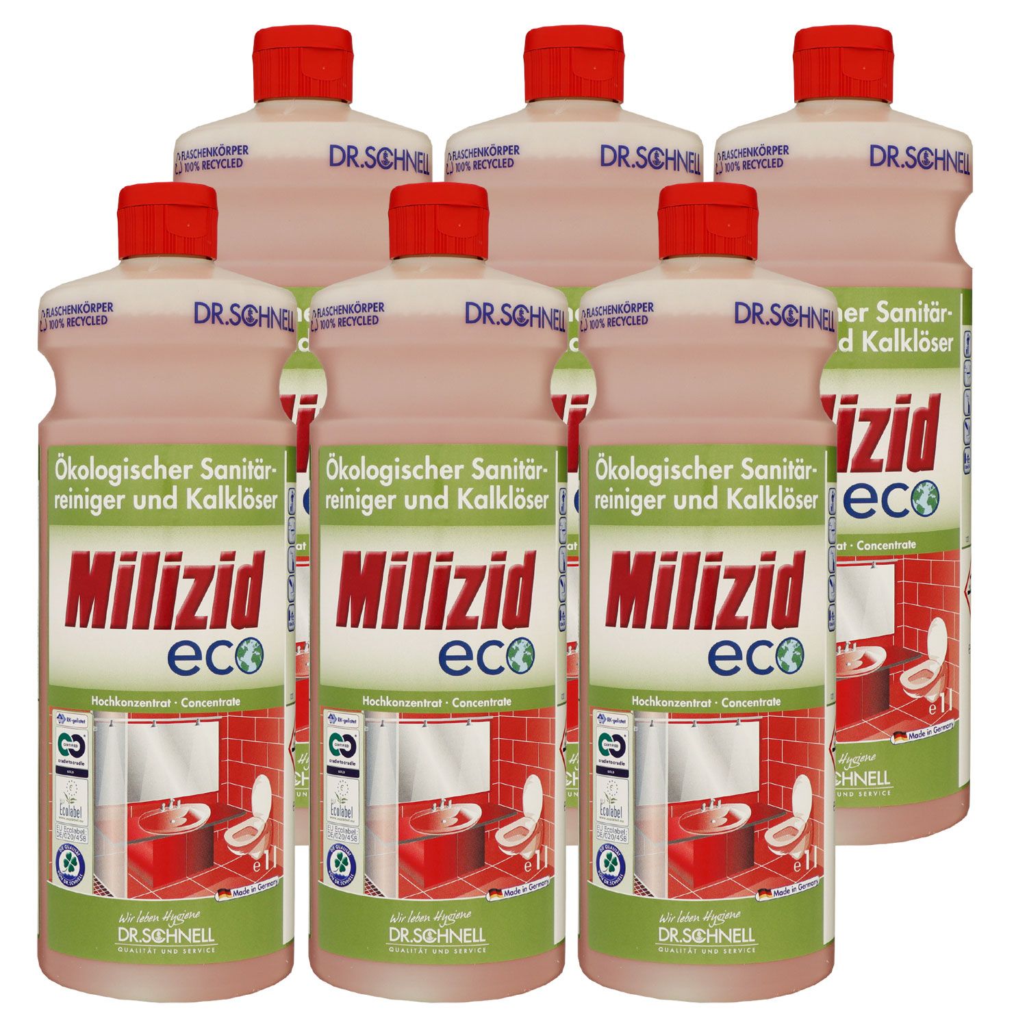 Dr. Schnell Milizid Eco 6 x 1 Liter Sanit�rreiniger & Kalkl�ser Konzentrat