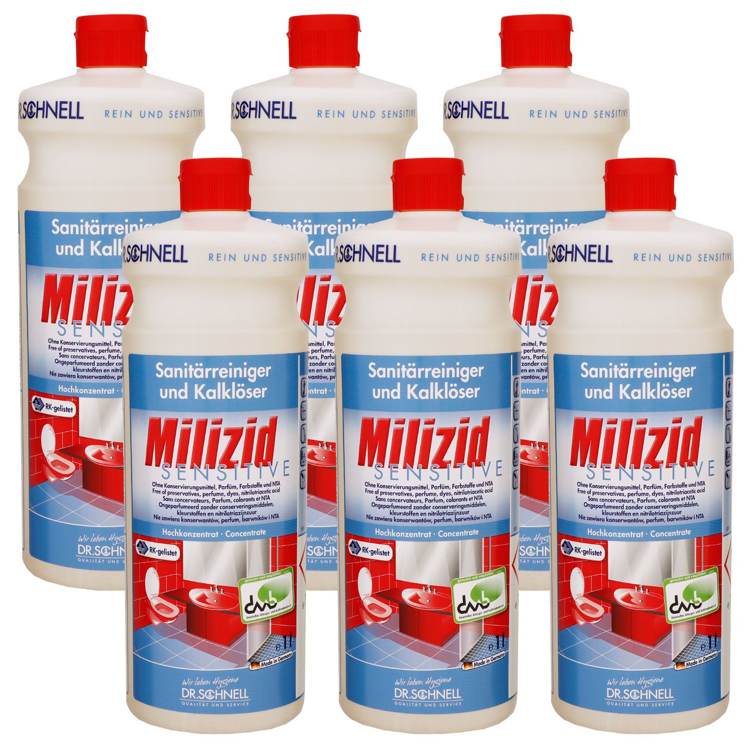 Dr. Schnell Milizid Sensitive 6 x 1 Liter Sanit�rreiniger ohne Duft Farbstoffe