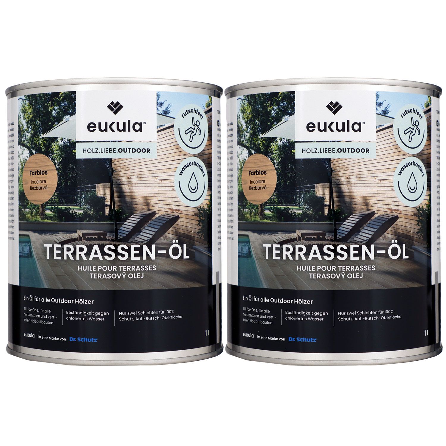 Dr. Schutz Eukula 2 x 1 Liter Terrassen-�l Holzschutz- und Pflege�l farblos Set