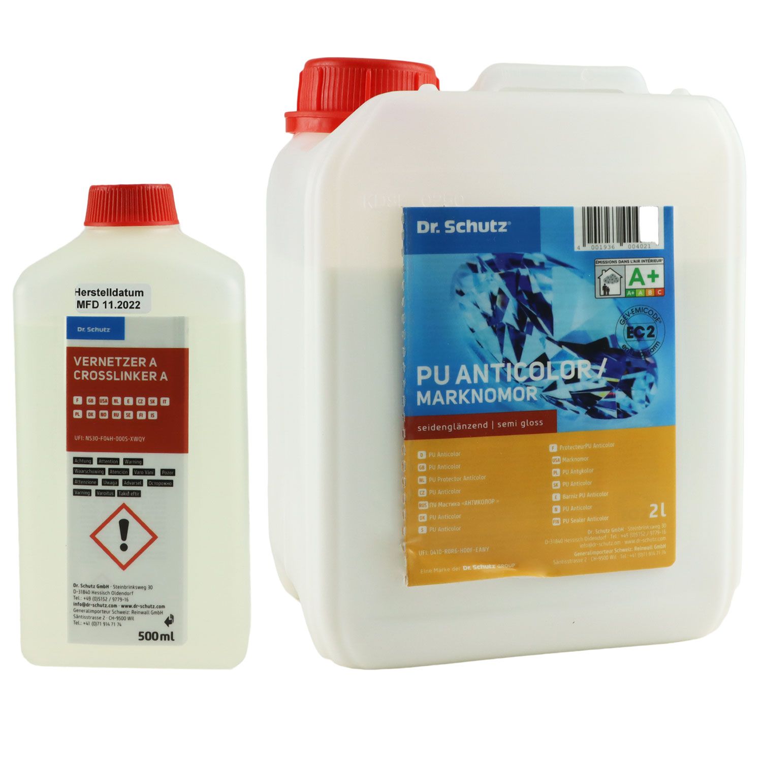 Dr. Schutz PU Anticolor seidengl�nzend 2 Liter + 500 ml Vernetzer Kanister