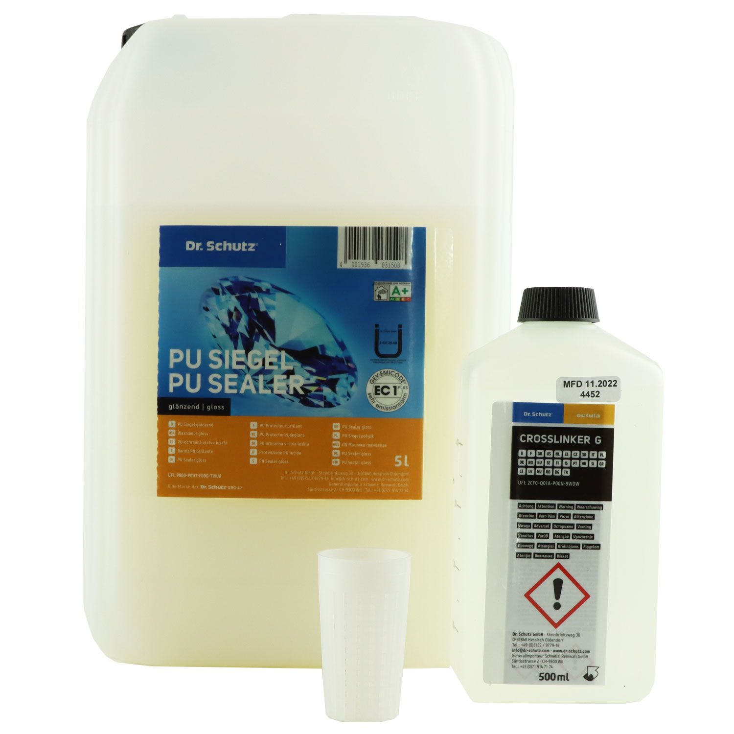 Dr. Schutz PU Siegel gl�nzend 5 Liter + 500 ml Vernetzer 2K-Langzeit-Siegel Kanister