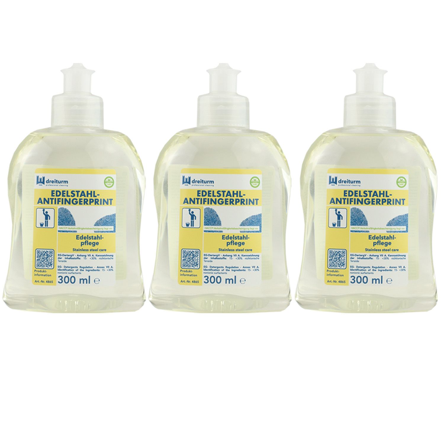Dreiturm Edelstahl Antifingerprint 3 x 300 ml Edelstahlreiniger und Pflege Stahl