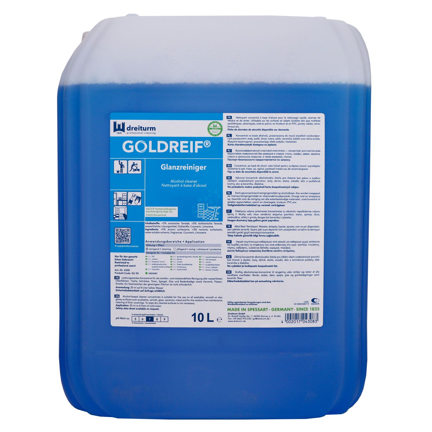 Dreiturm GOLDREIF 10 Liter Glanzreiniger Alkoholreiniger Konzentrat Kanister
