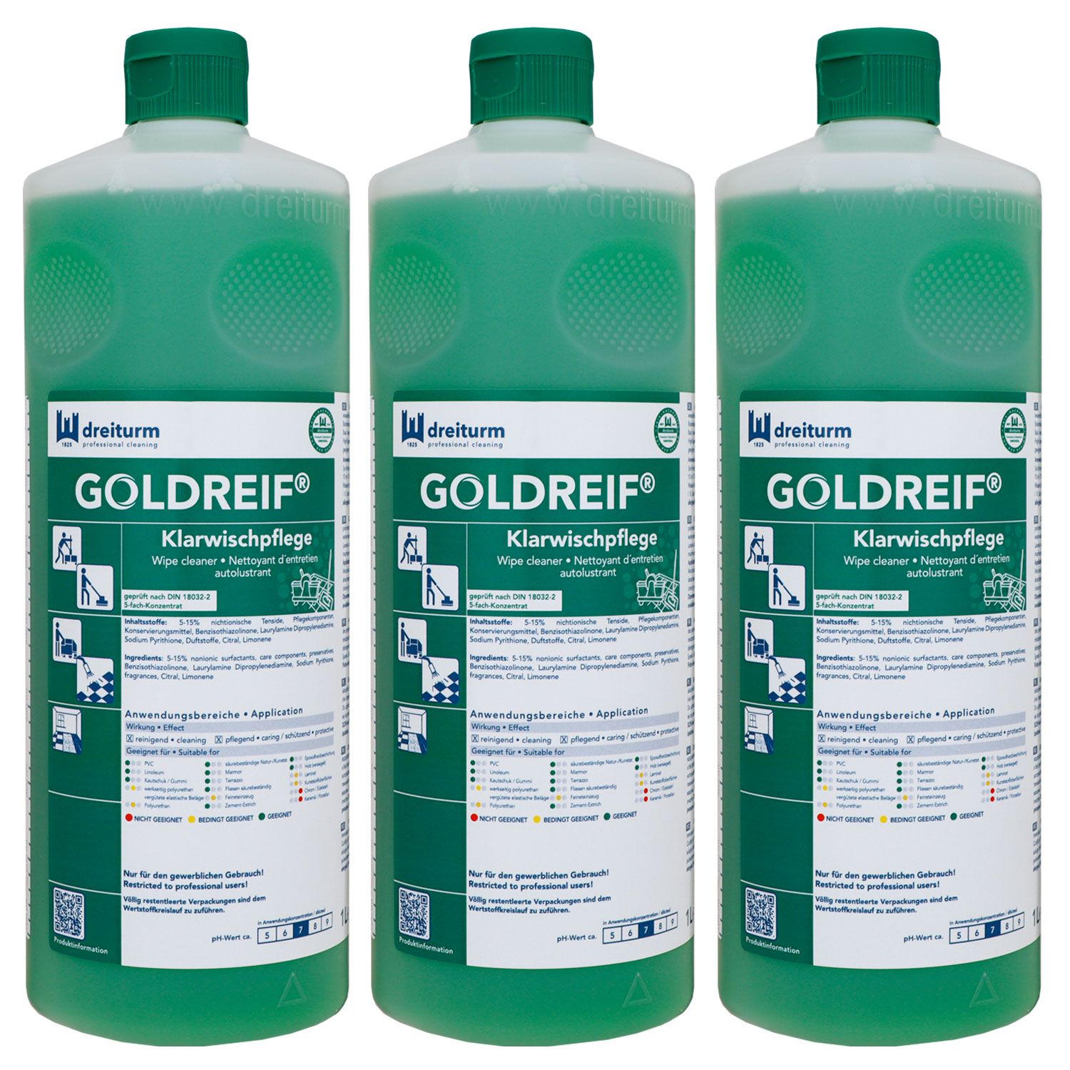 Dreiturm GOLDREIF Klarwischpflege 3 x 1 Liter Bodenwischpflege 5Fach Konzentrat Set