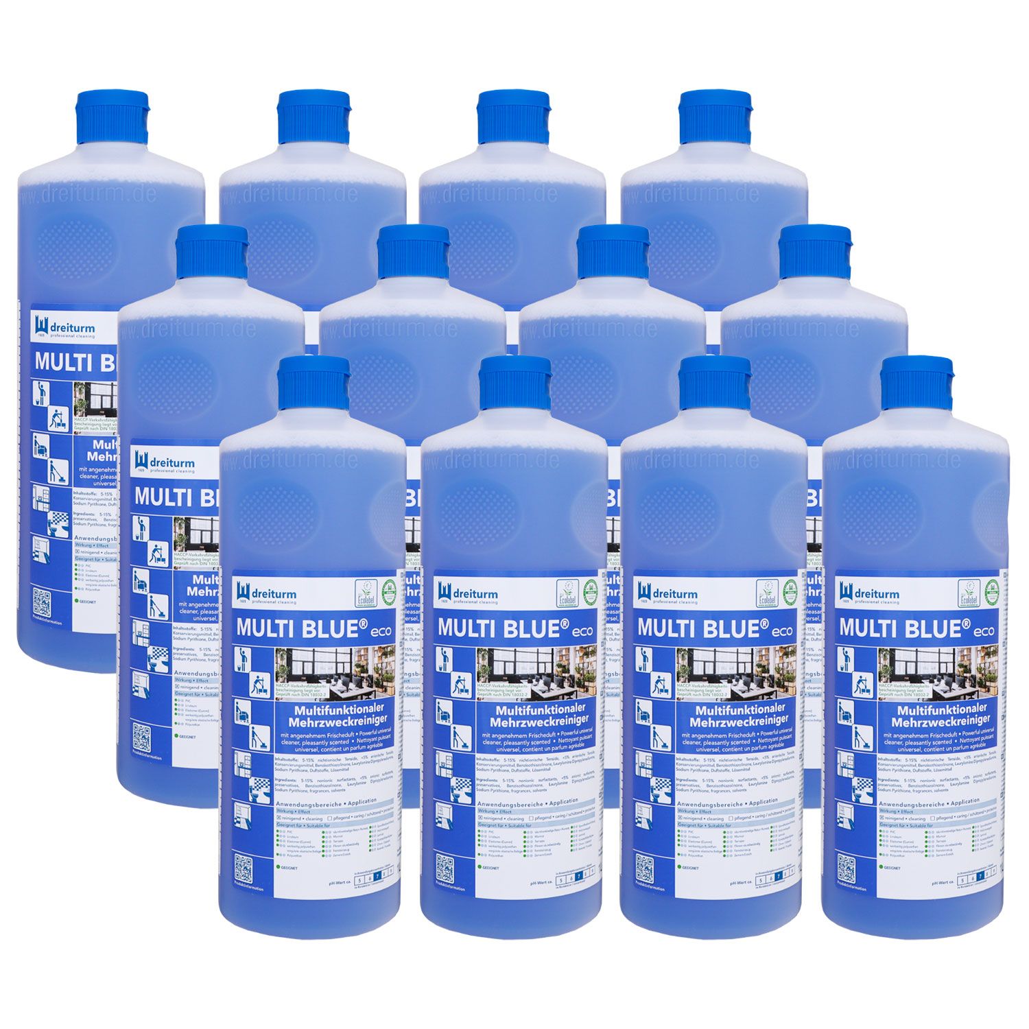 Dreiturm Multi Blue Eco 12 x 1 Liter Universalreiniger angenehmem Frischeduft Set
