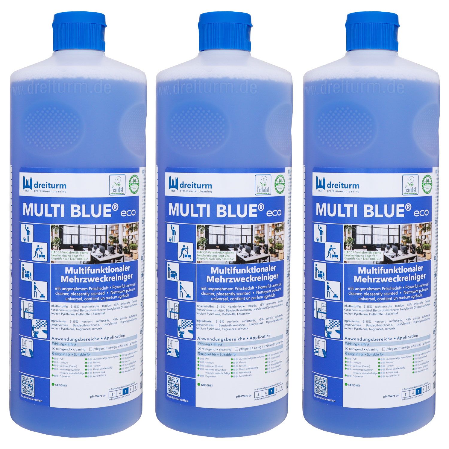 Dreiturm Multi Blue Eco 3 x 1 Liter Universalreiniger angenehmem Frischeduft Set