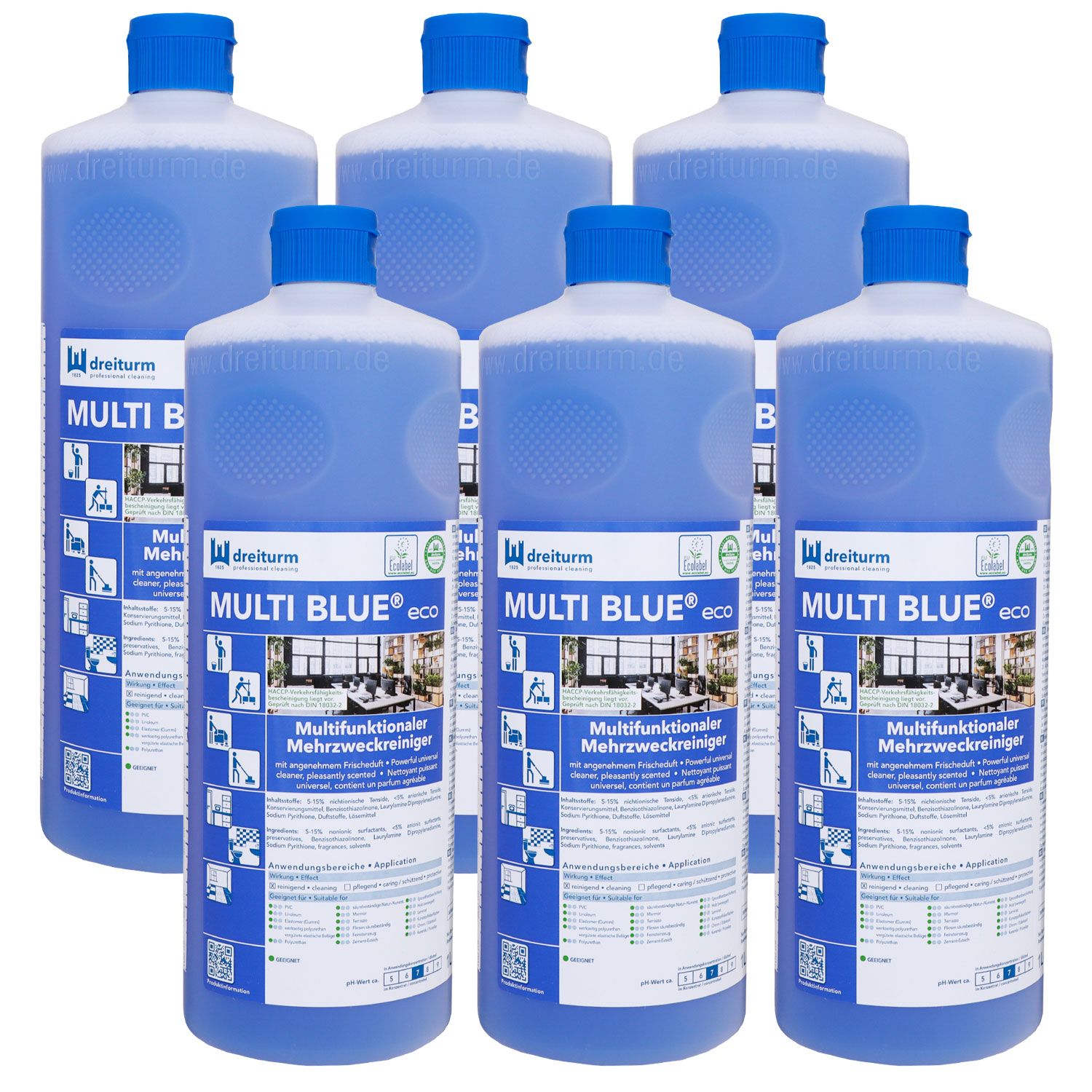 Dreiturm Multi Blue Eco 6 x 1 Liter Universalreiniger angenehmem Frischeduft Set