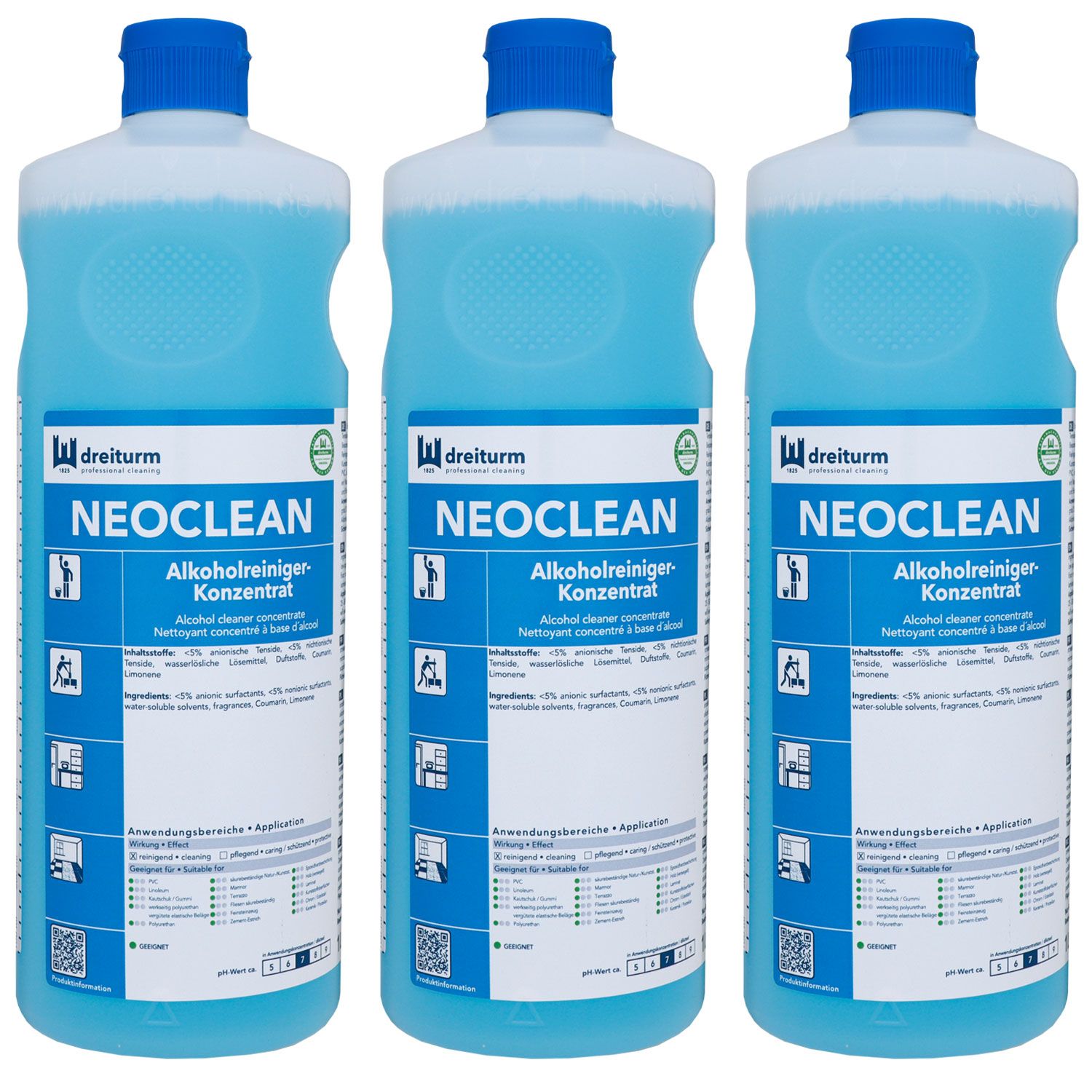 Dreiturm Neoclean 3 x 1 Liter Alkoholreiniger Konzentrat Set