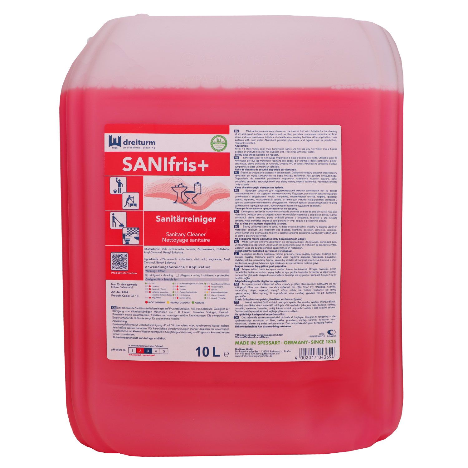 Dreiturm Sanifris+ 10 Liter Sanit�rreiniger Unterhaltsreiniger Sanit�rbereich