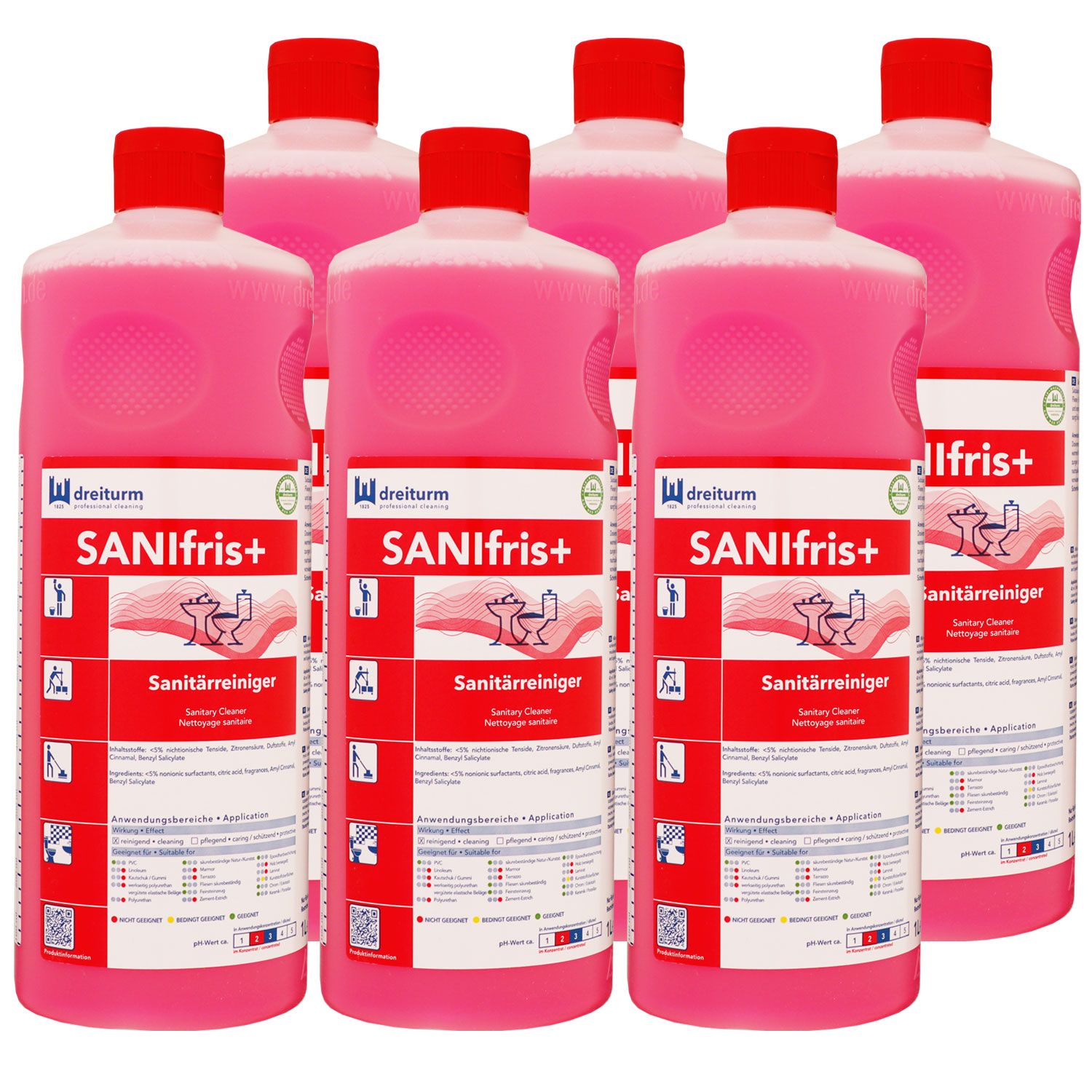 Dreiturm Sanifris+ 6 x 1 Liter Sanit�rreiniger Unterhaltsreiniger Sanit�rbereich