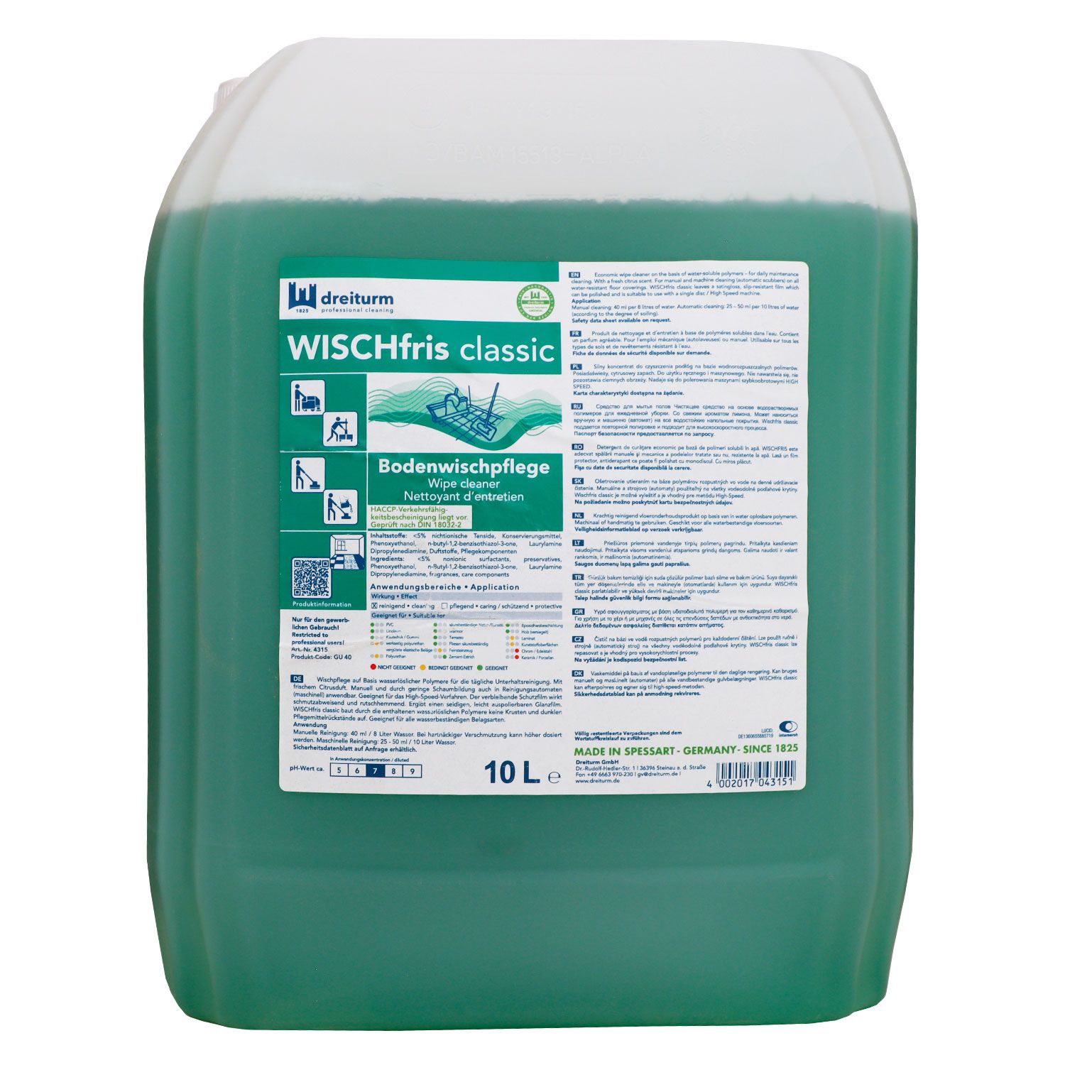 Dreiturm Wischfris classic 10 Liter Bodenwischpflege Wischpflege Set