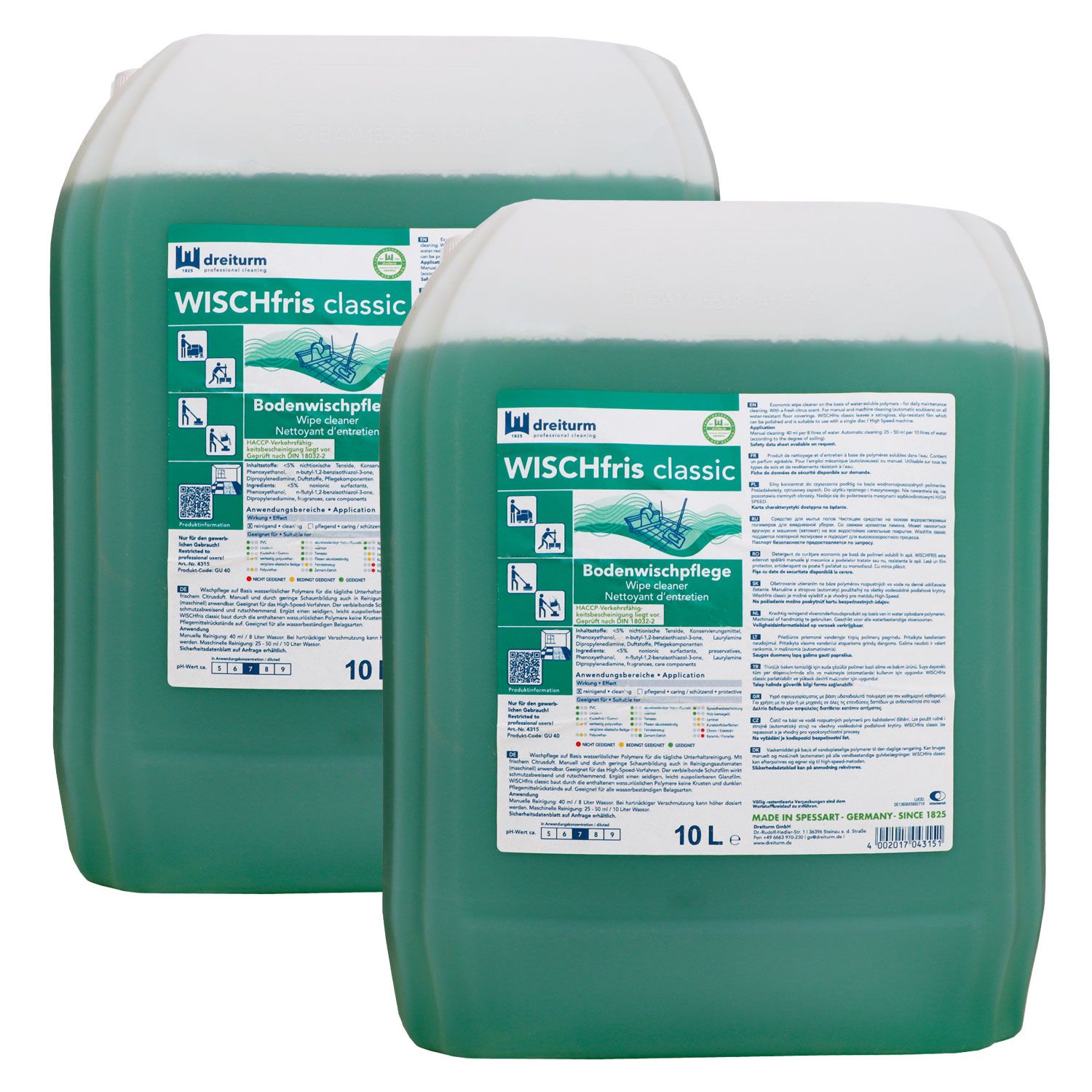 Dreiturm Wischfris classic 2 x 10 Liter Bodenwischpflege Wischpflege Set