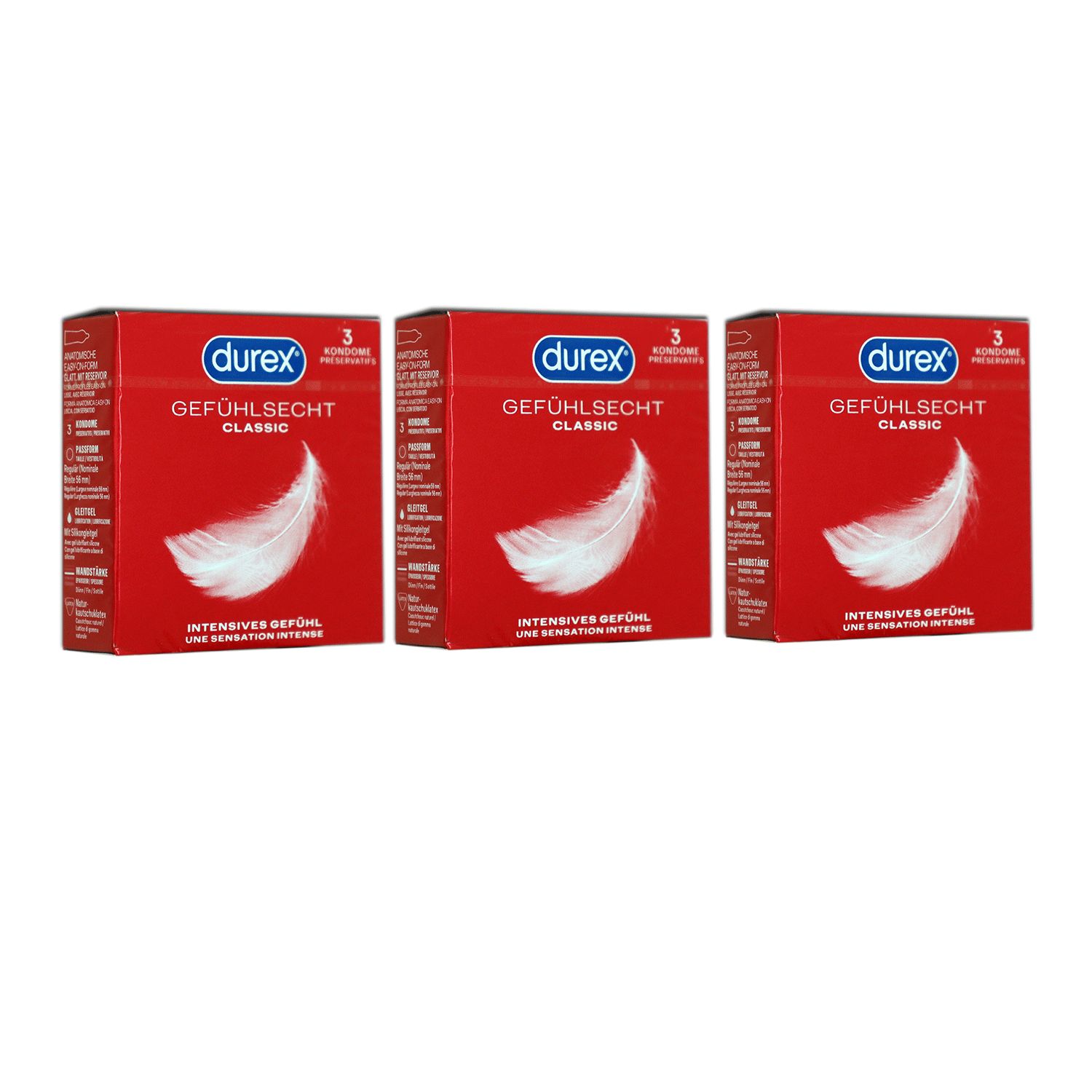 Durex Kondome Classic 3 x 3er Gef�hlsecht intensives Gef�hl Set