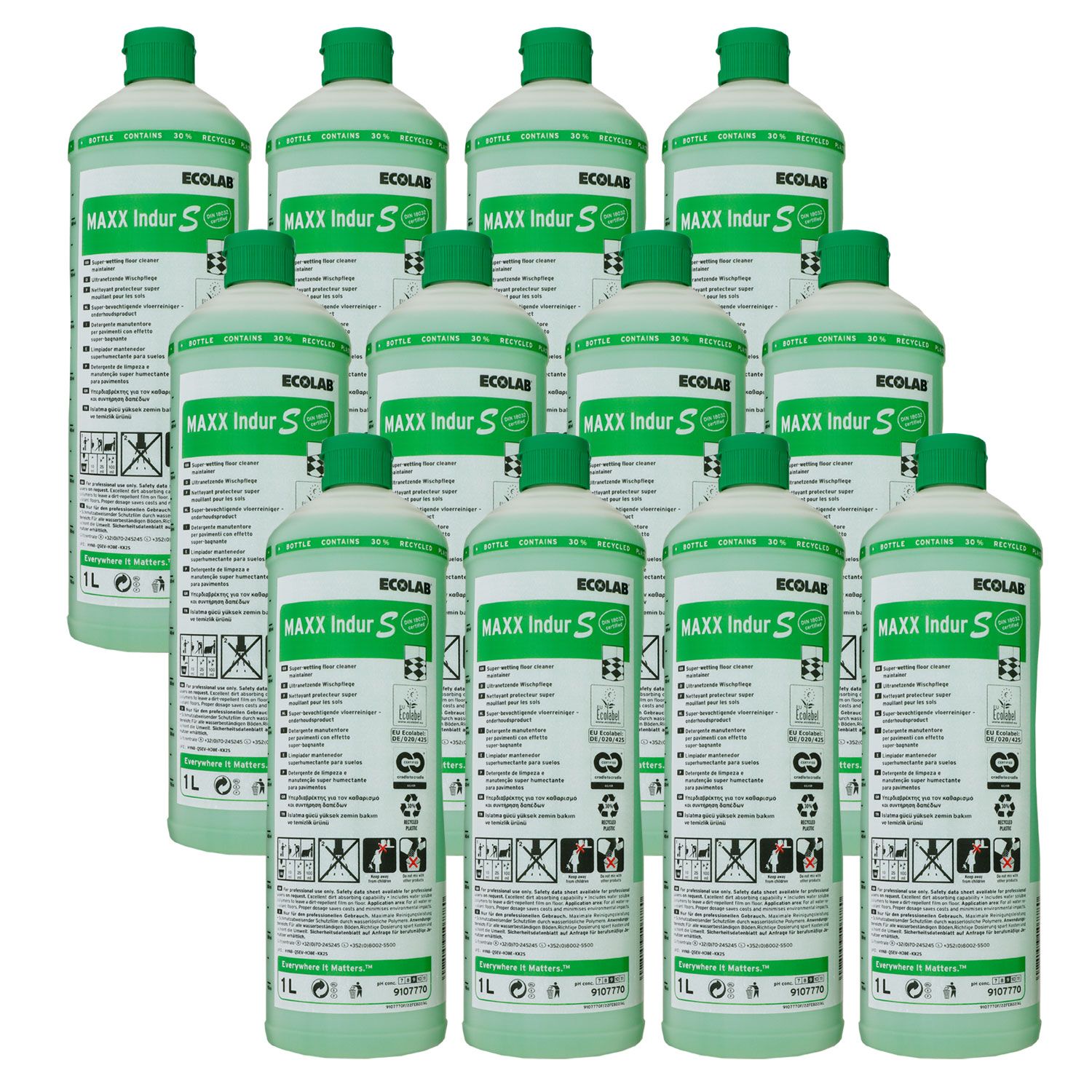 Ecolab MAXX Indur S 12 x 1 Liter Hochleistungs Wischpflege Bodenreiniger  Set