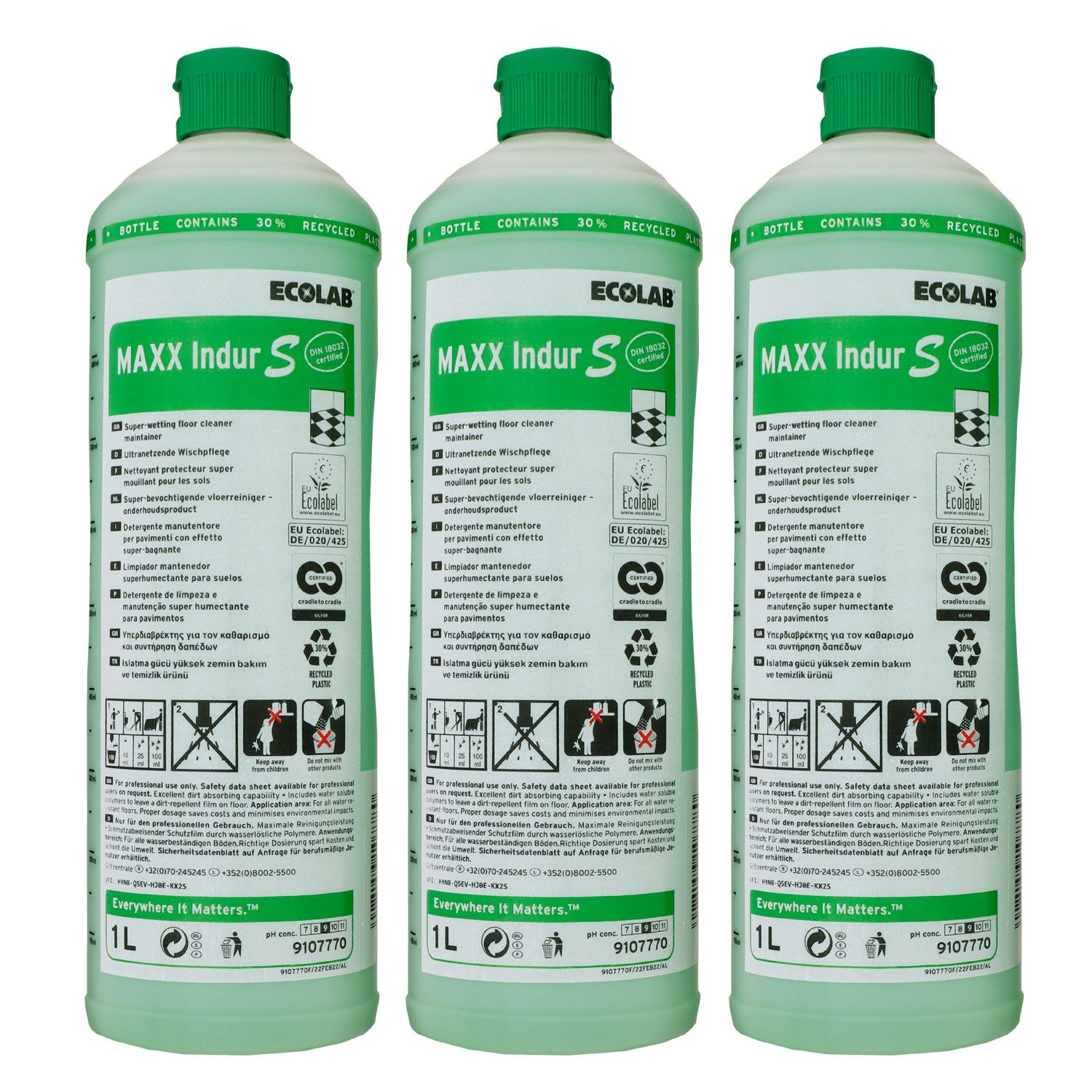 Ecolab MAXX Indur S 3 x 1 Liter Hochleistungs Wischpflege Bodenreiniger  Set