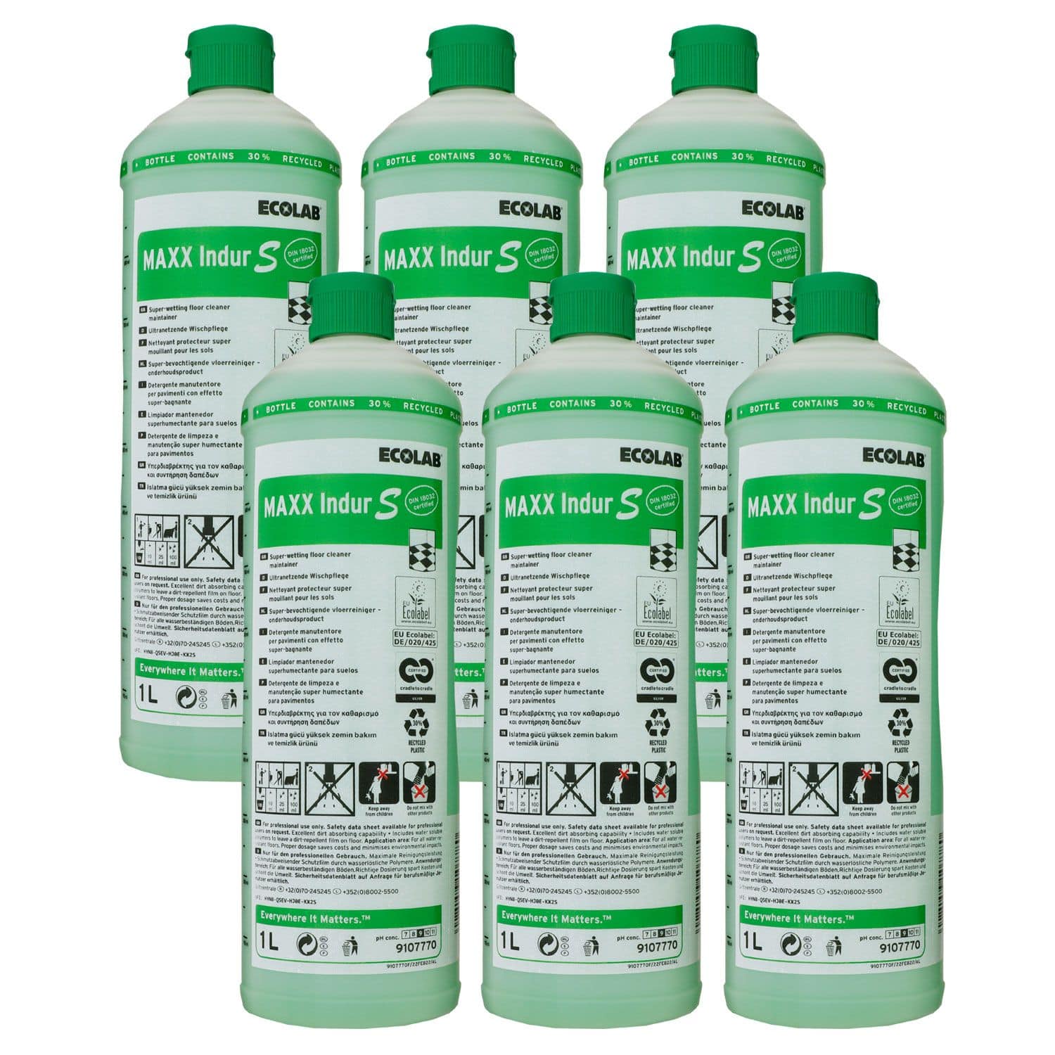 Ecolab MAXX Indur S 6 x 1 Liter Hochleistungs Wischpflege Bodenreiniger  Set