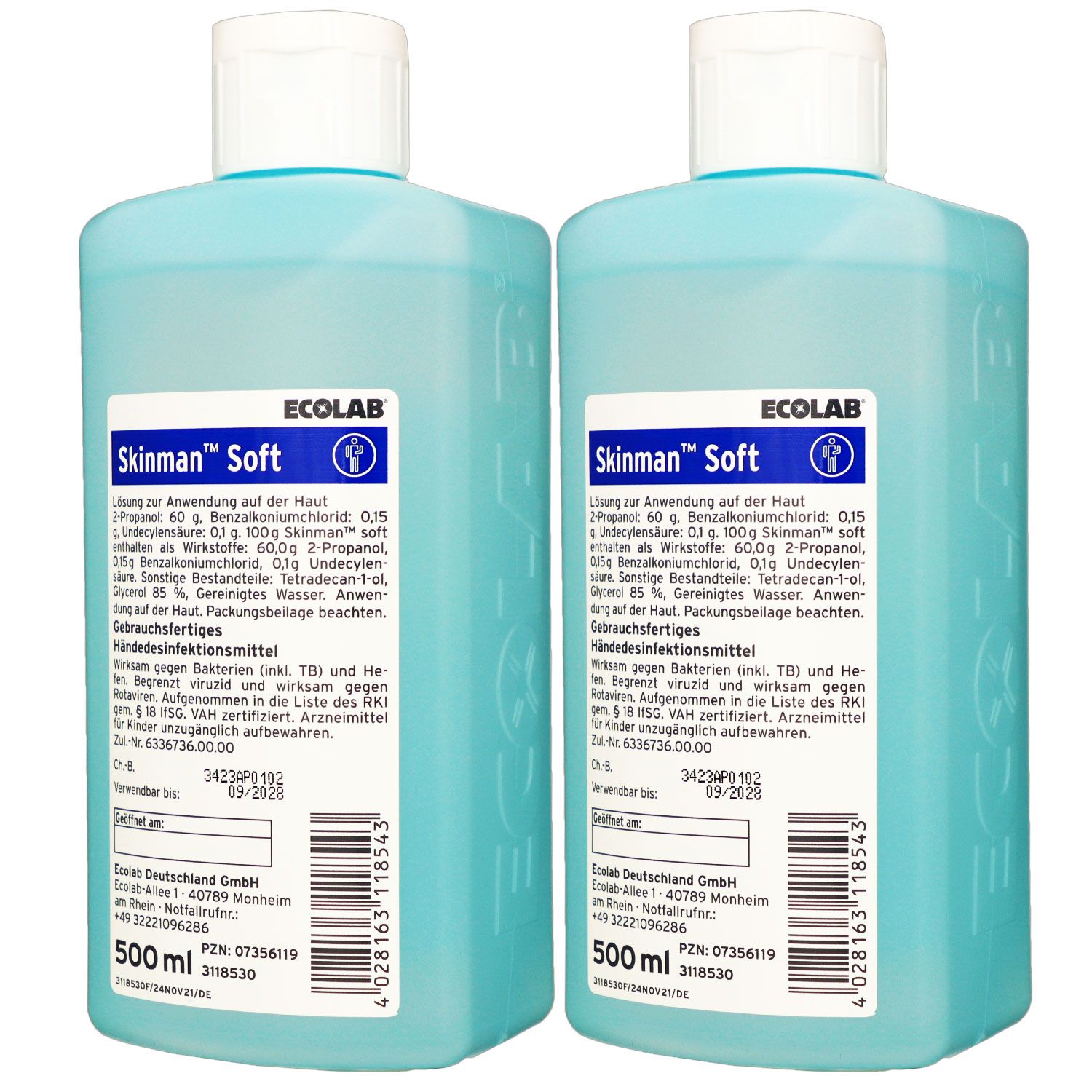 Ecolab Skinman soft 2 x 500 ml H�ndedesinfektion H�ndedesinfektionsmittel Set
