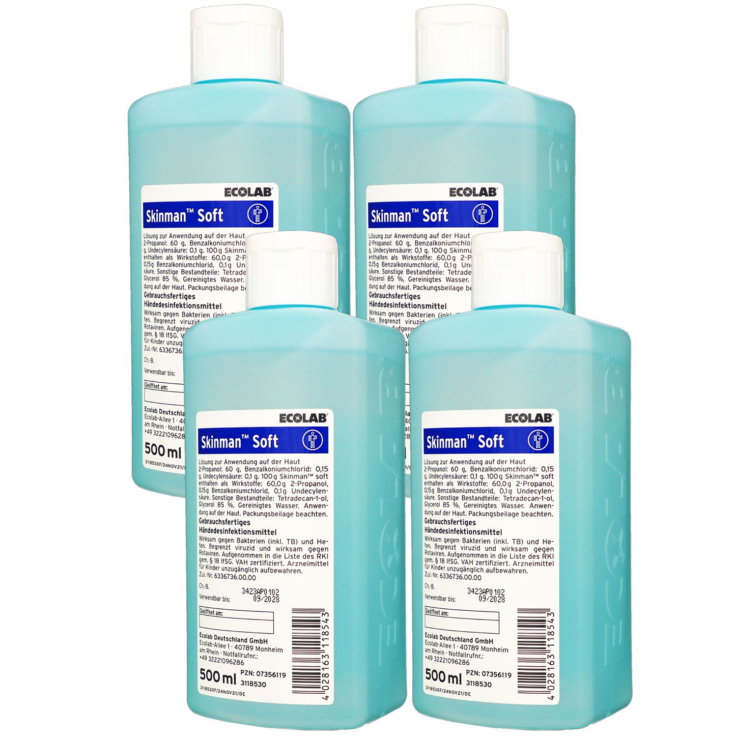 Ecolab Skinman soft 4 x 500 ml H�ndedesinfektion H�ndedesinfektionsmittel Set