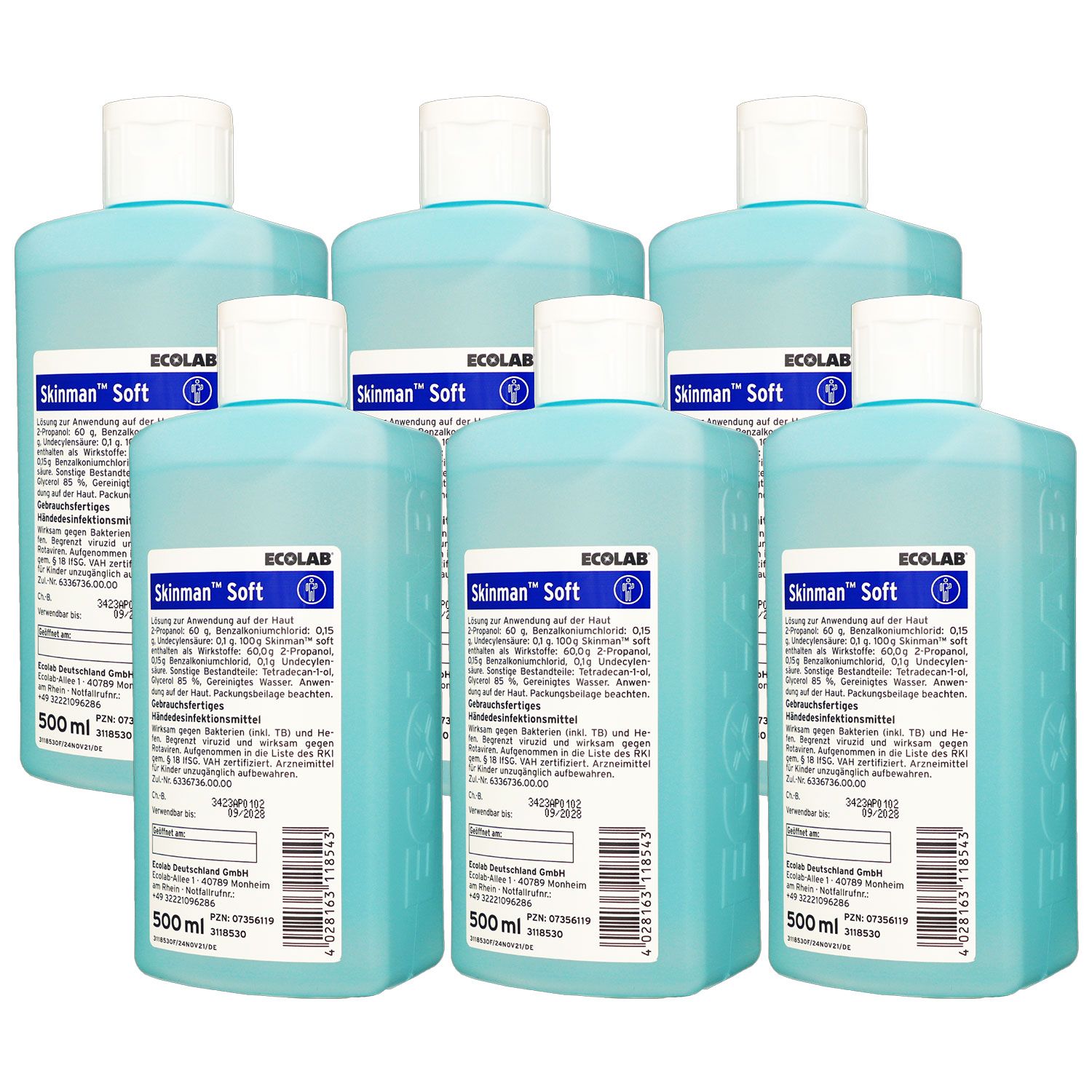 Ecolab Skinman soft 6 x 500 ml H�ndedesinfektion H�ndedesinfektionsmittel Set