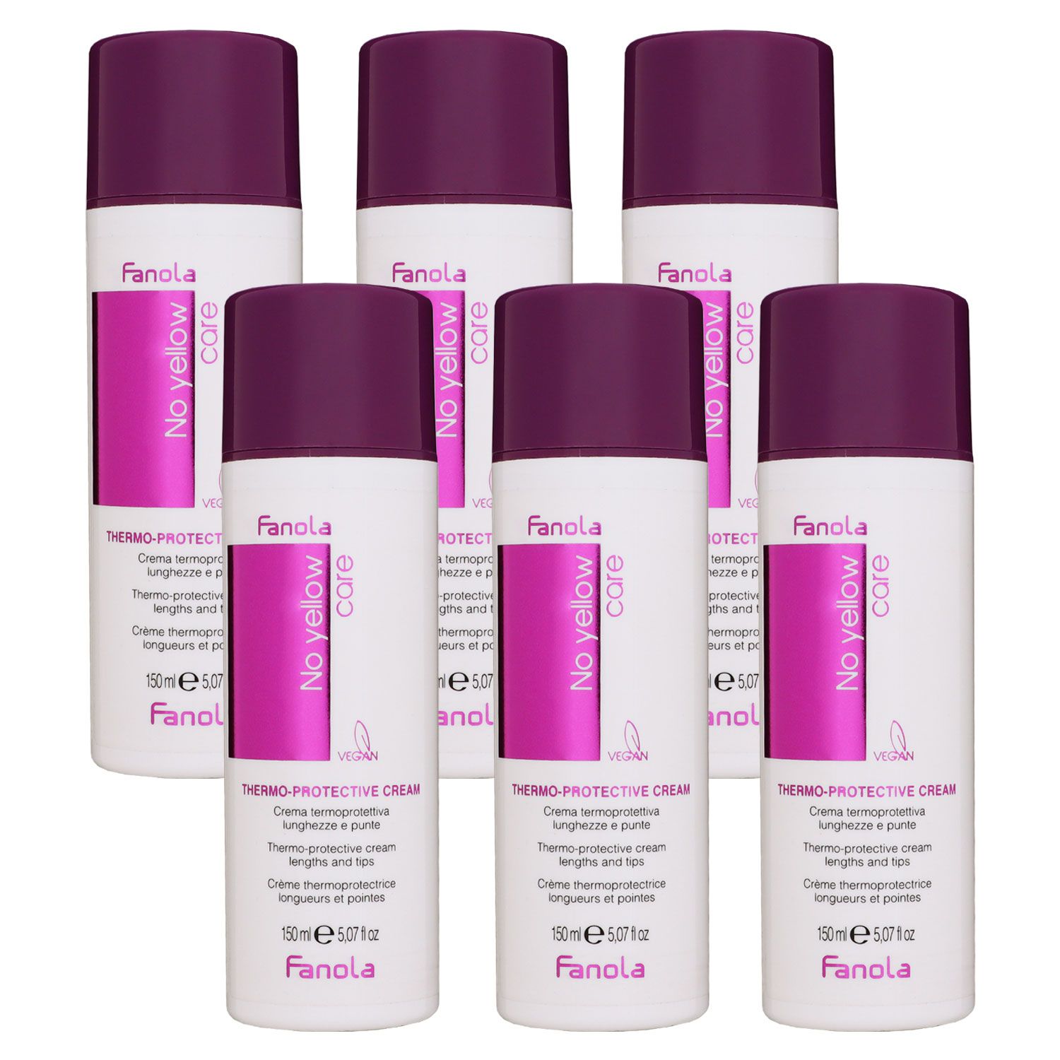 Fanola No Yellow 6 x 150 ml Thermo Protective Creme Haarcreme Stylingcreme Hitzeschutz Set