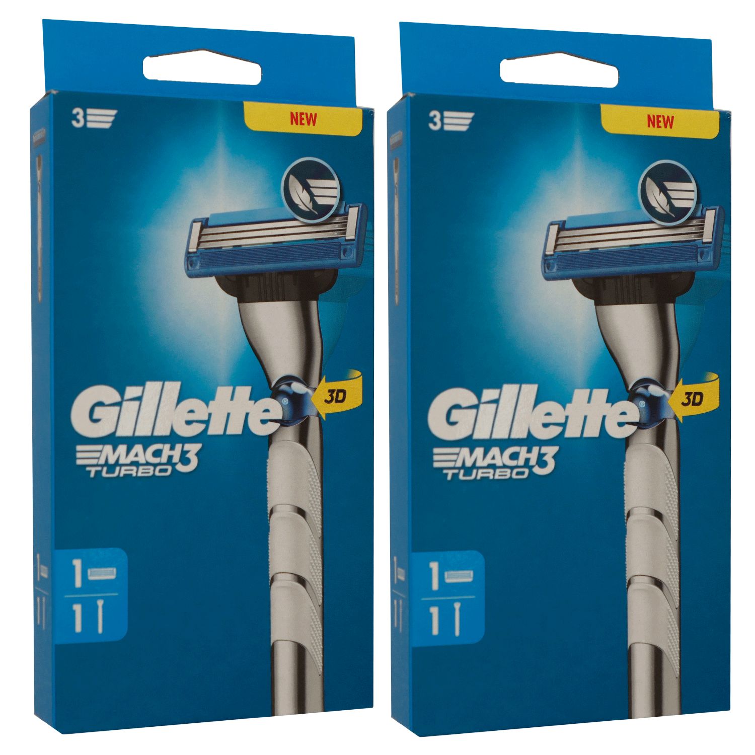 Gillette Mach3 Turbo Rasierer & Rasiergriff 2 x Set mit 1er Klinge