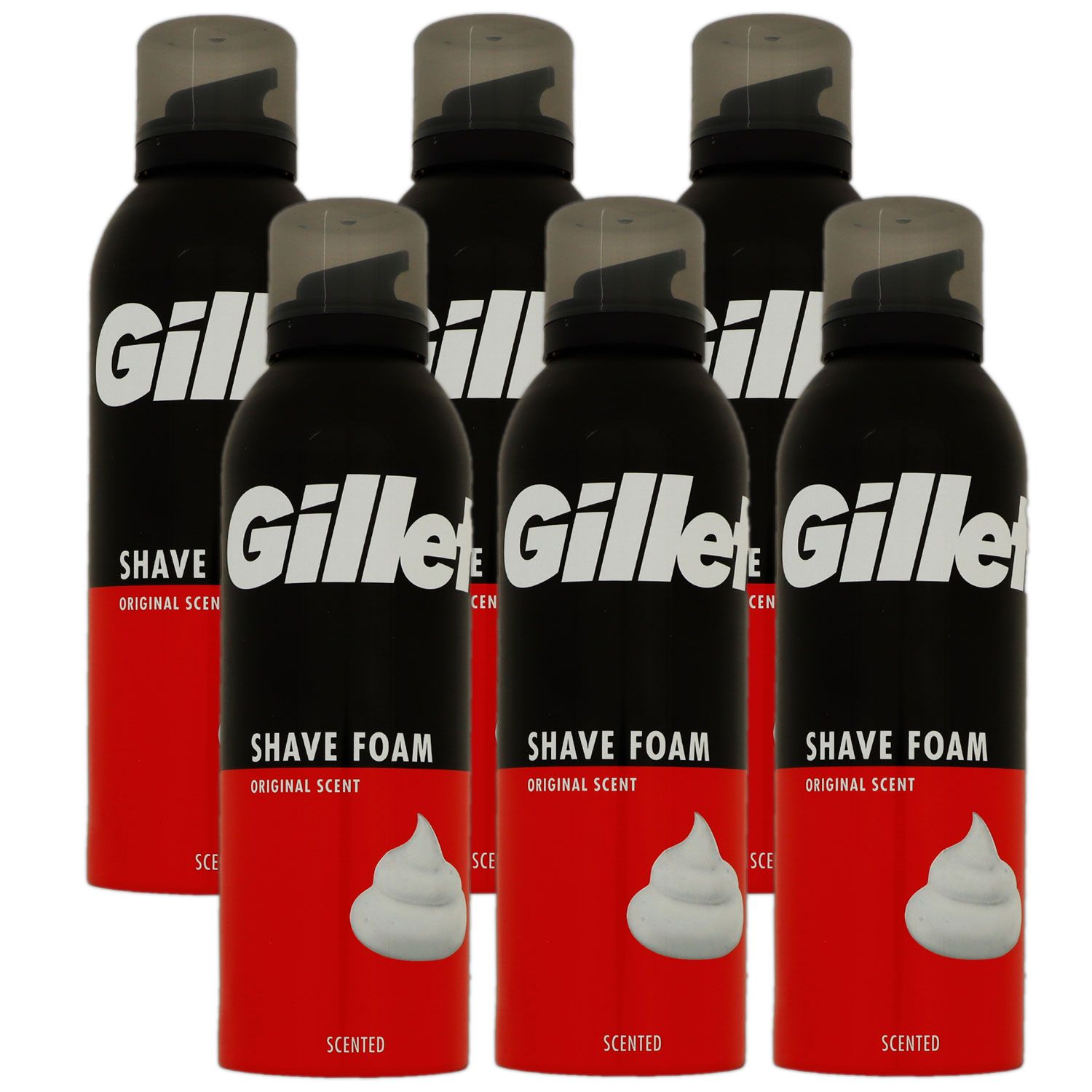 Gillette Shave Foam Rasierschaum 6 x 200 ml Original Scent f�r normale Haut Set